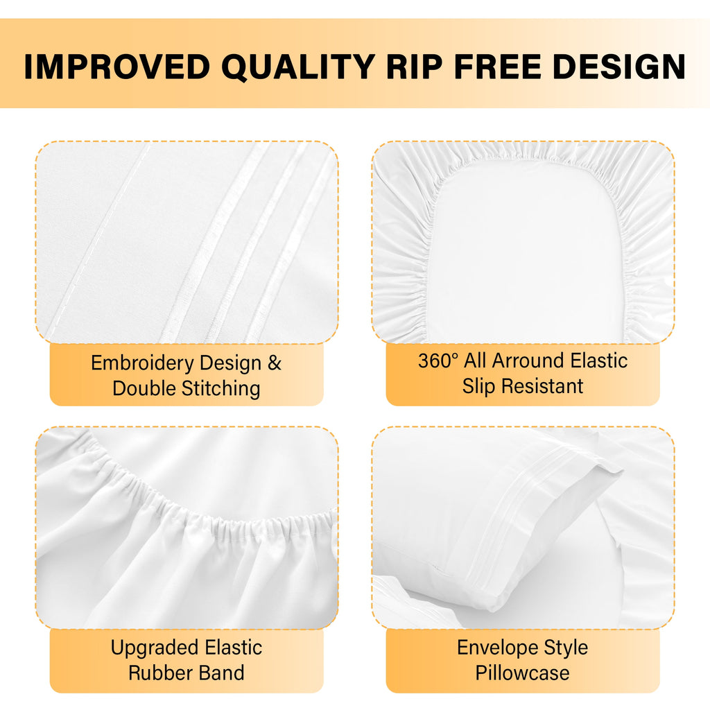 Lux Decor Queen Size Sheet Set, 4-Piece Plain Soft Microfiber – Deep Pocket Queen Bed Sheets, Includes 1 Fitted Sheet, 1 Flat Sheet, 2 Pillowcases, White