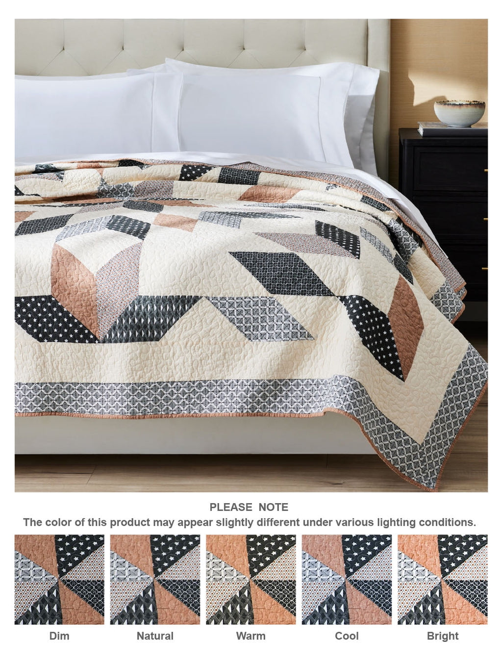 Better Homes & Gardens Starburst Patchwork Cotton Quilt, Off-White, Full/Queen, All Ages
