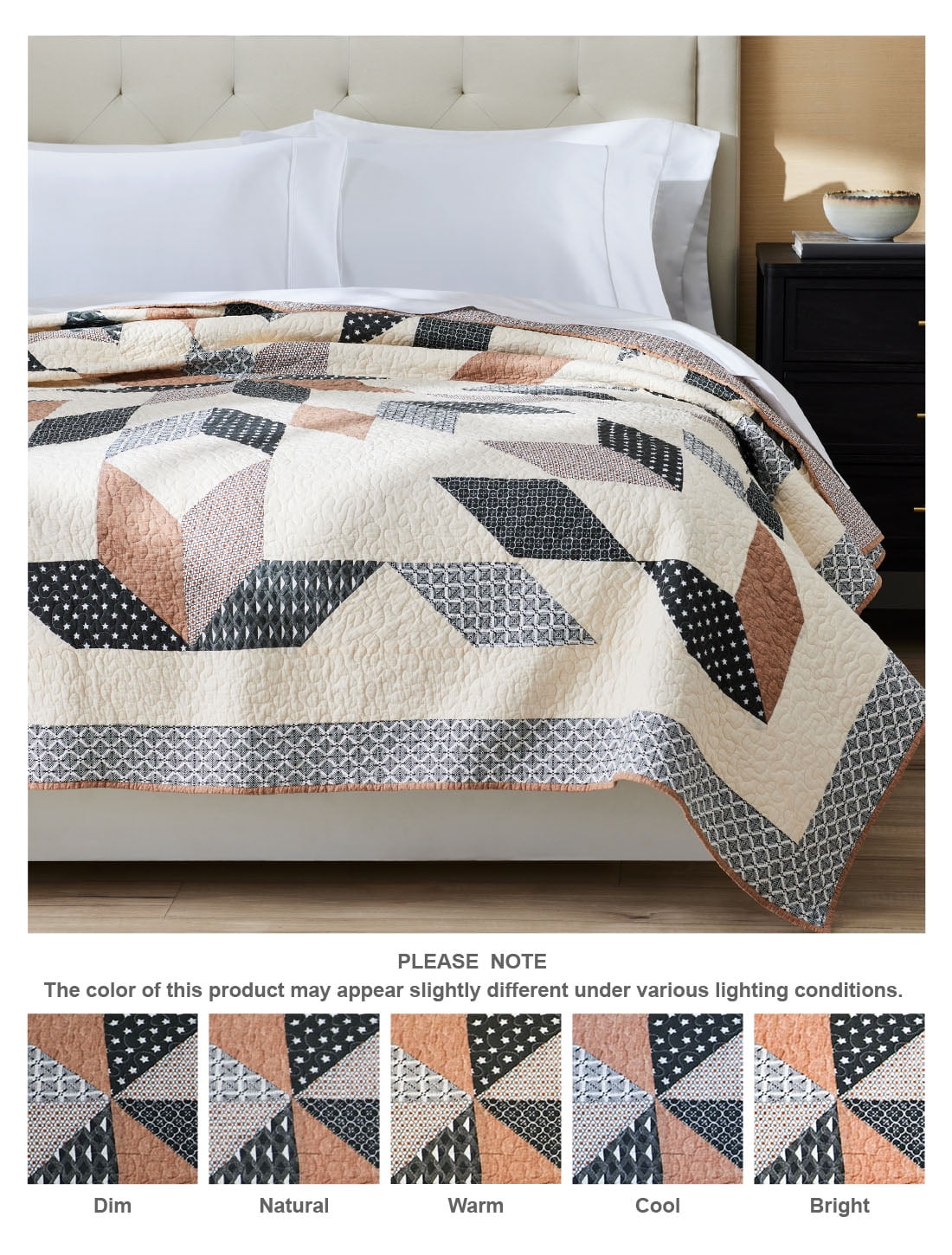 Better Homes & Gardens Starburst Patchwork Cotton Quilt, Off-White, Full/Queen, All Ages