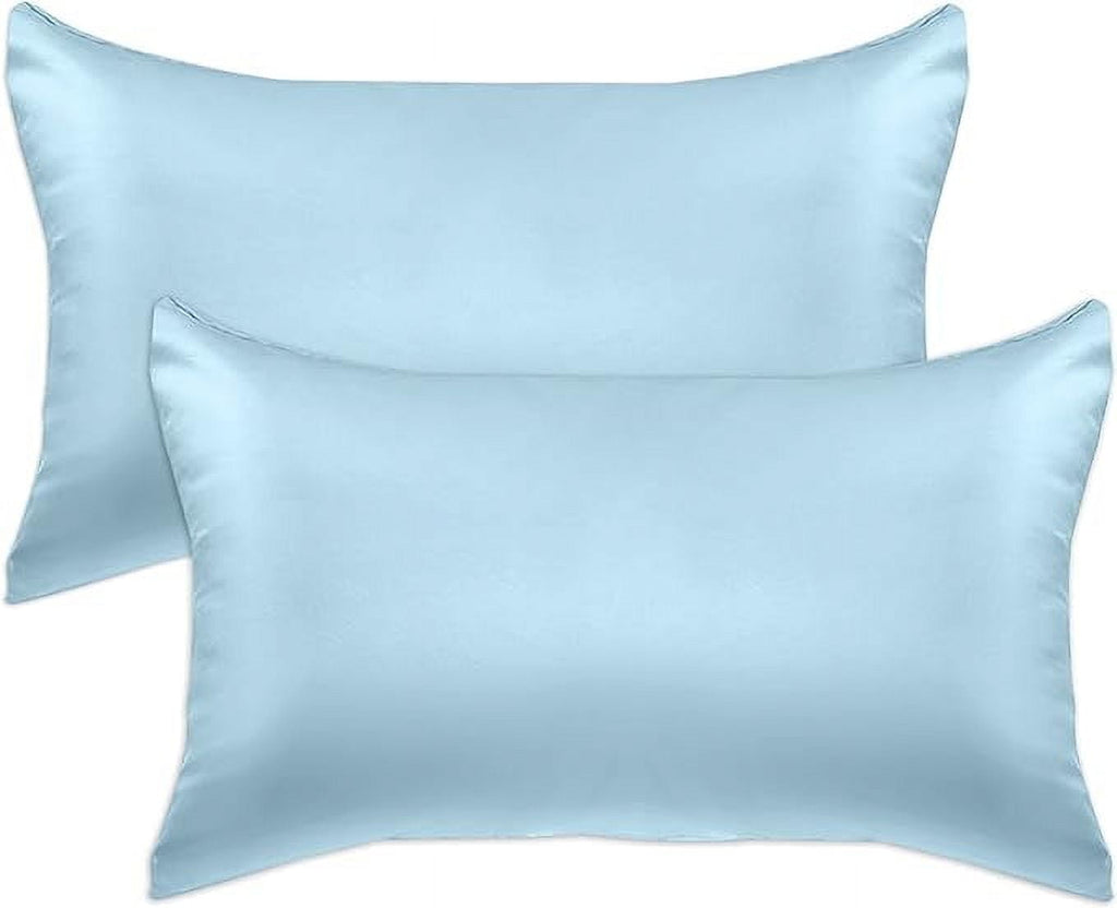 2 PACK Cooling Viscose Satin Pillowcase Set with Hidden Zipper closure, King, Baby Blue