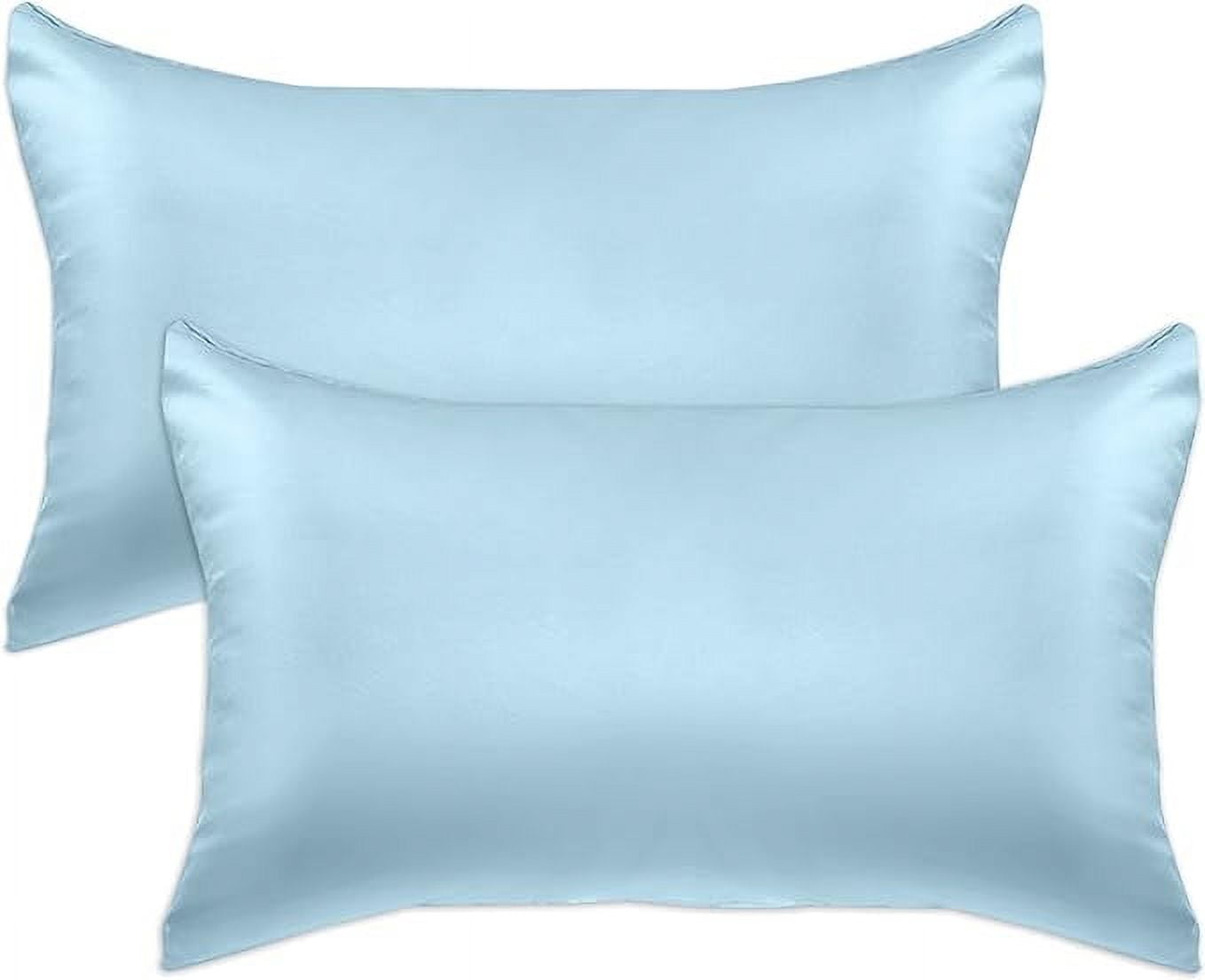2 PACK Cooling Viscose Satin Pillowcase Set with Hidden Zipper closure, King, Baby Blue