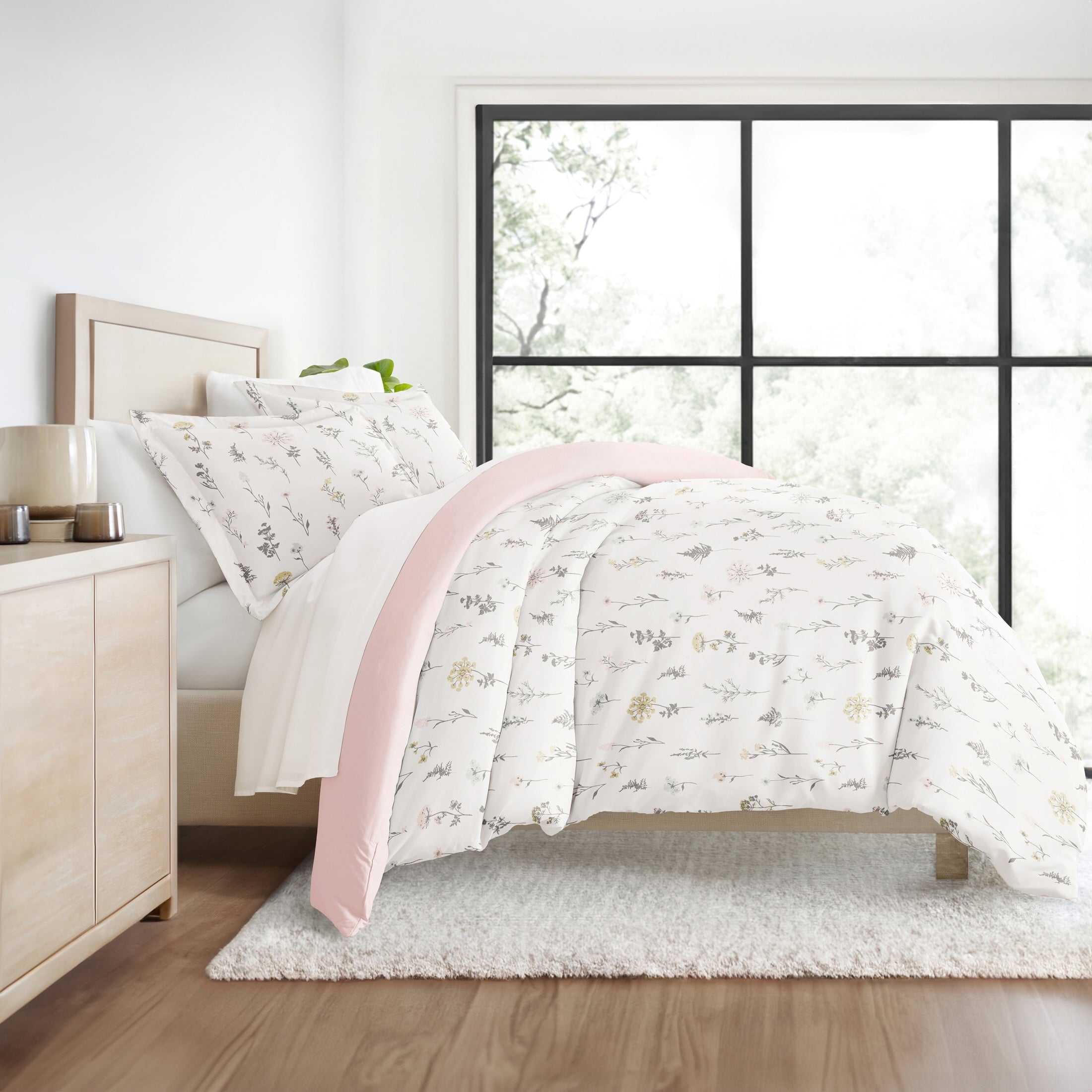 Duvet Cover Set - Ultra Soft & Breathable - Pink Farmhouse Wildflower for Twin Size Bedding by Comfort Canopy