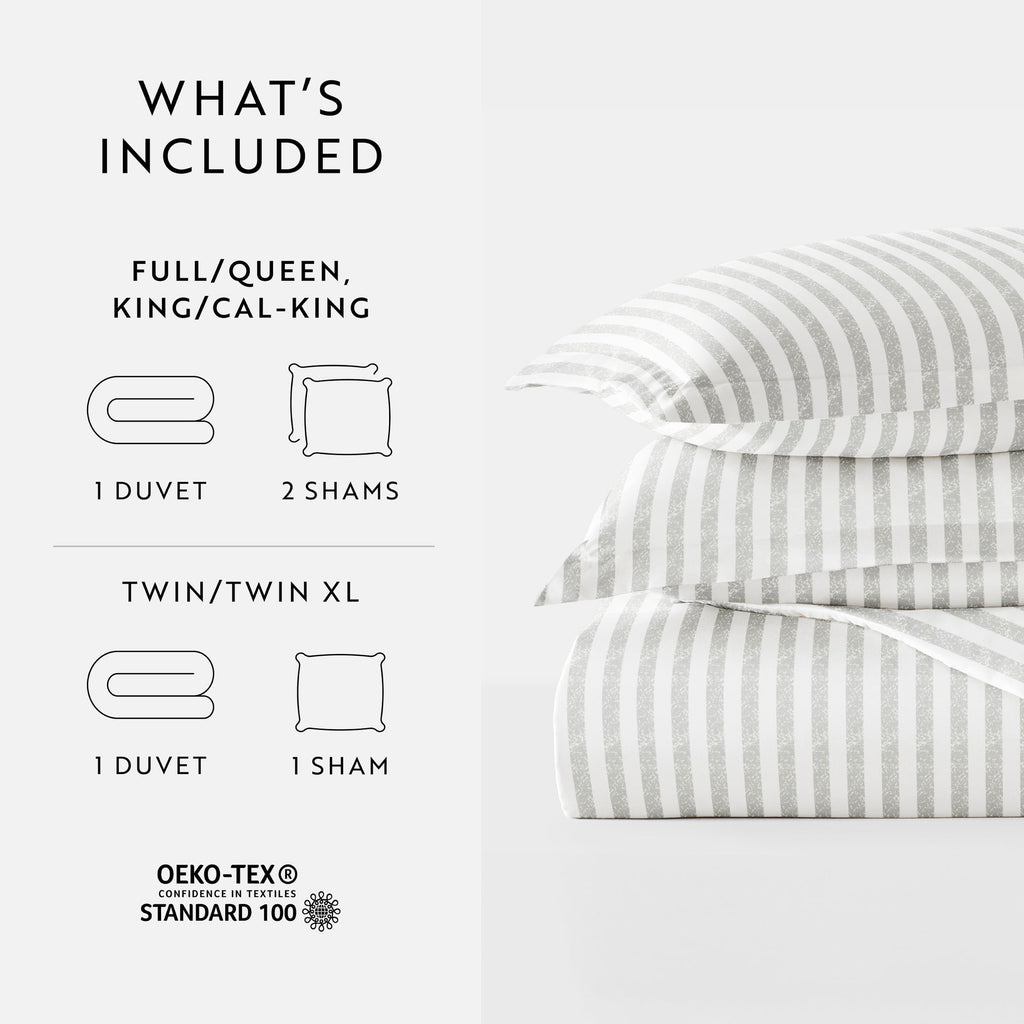 Duvet Cover Set - Ultra Soft & Breathable - Light Gray Rugged Striped for Twin Size Bedding by Comfort Canopy