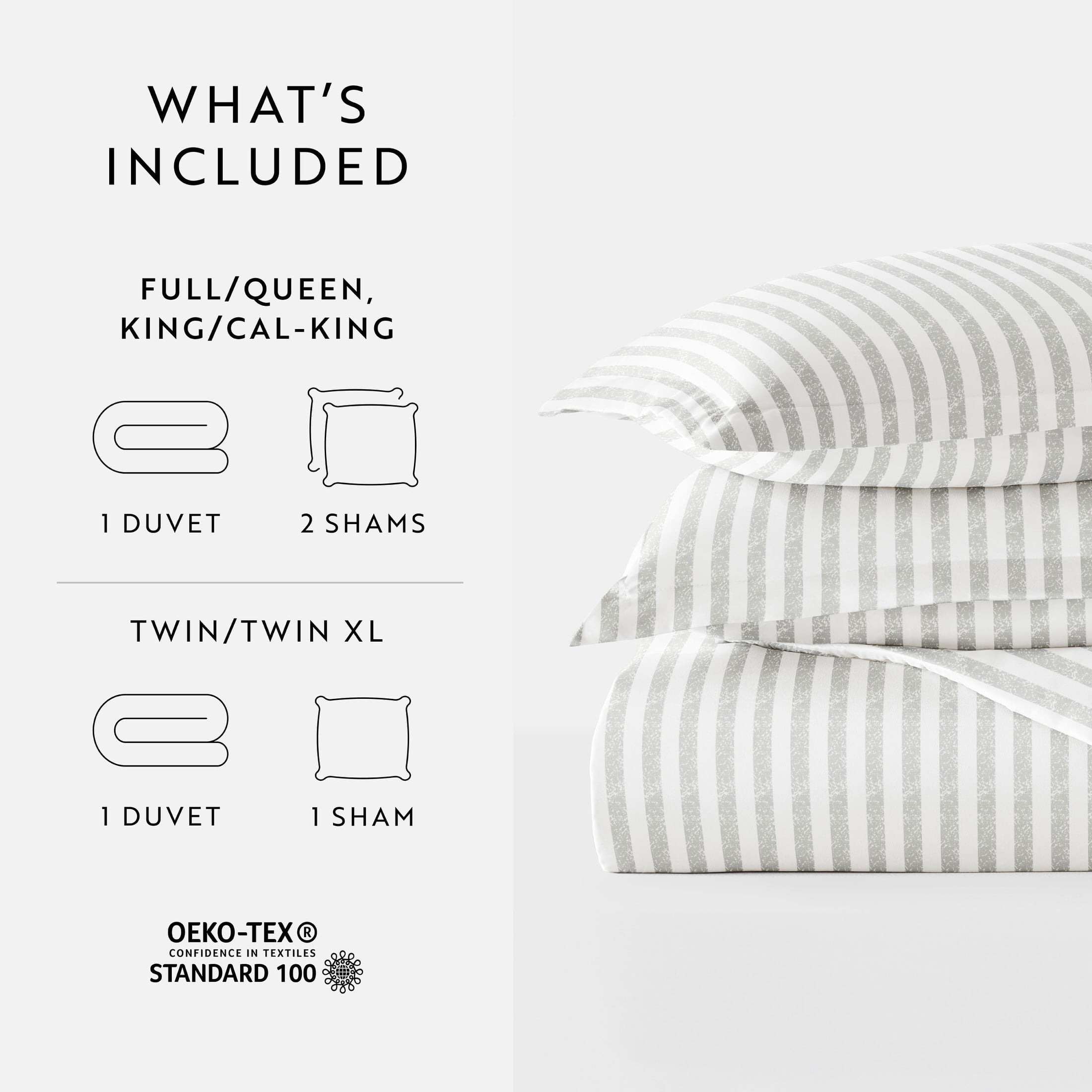 Duvet Cover Set - Ultra Soft & Breathable - Light Gray Rugged Striped for Twin Size Bedding by Comfort Canopy