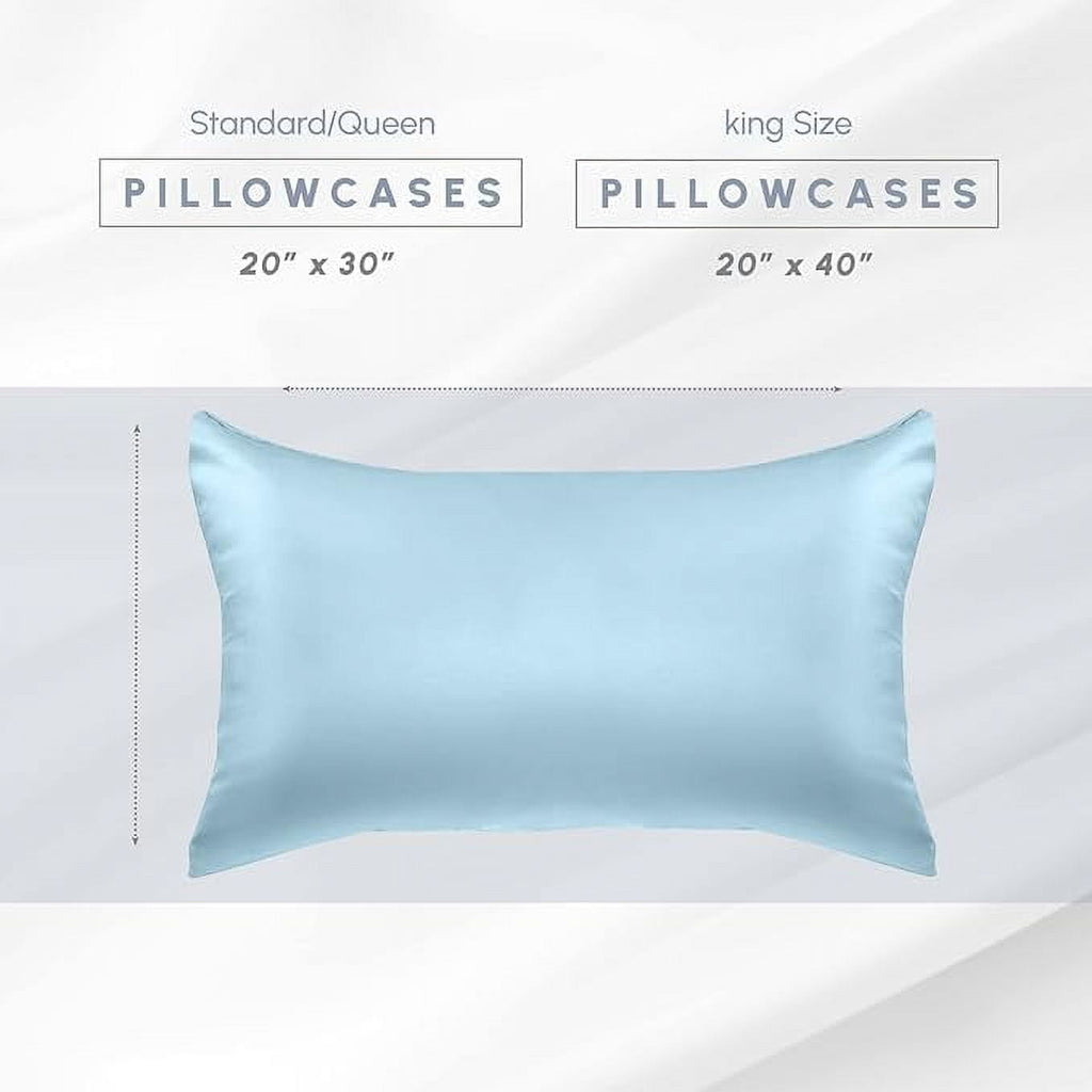 2 PACK Cooling Viscose Satin Pillowcase Set with Hidden Zipper closure, King, Baby Blue