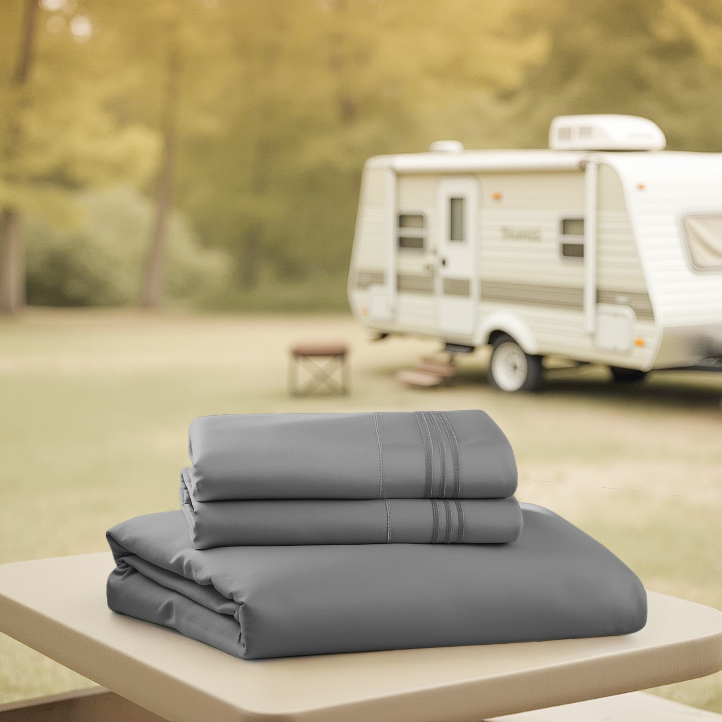 Nestl RV/Short Queen Bed Sheets Set, Bedding Sheets Set for Campers, Luxury Soft Microfiber, Stone Gray