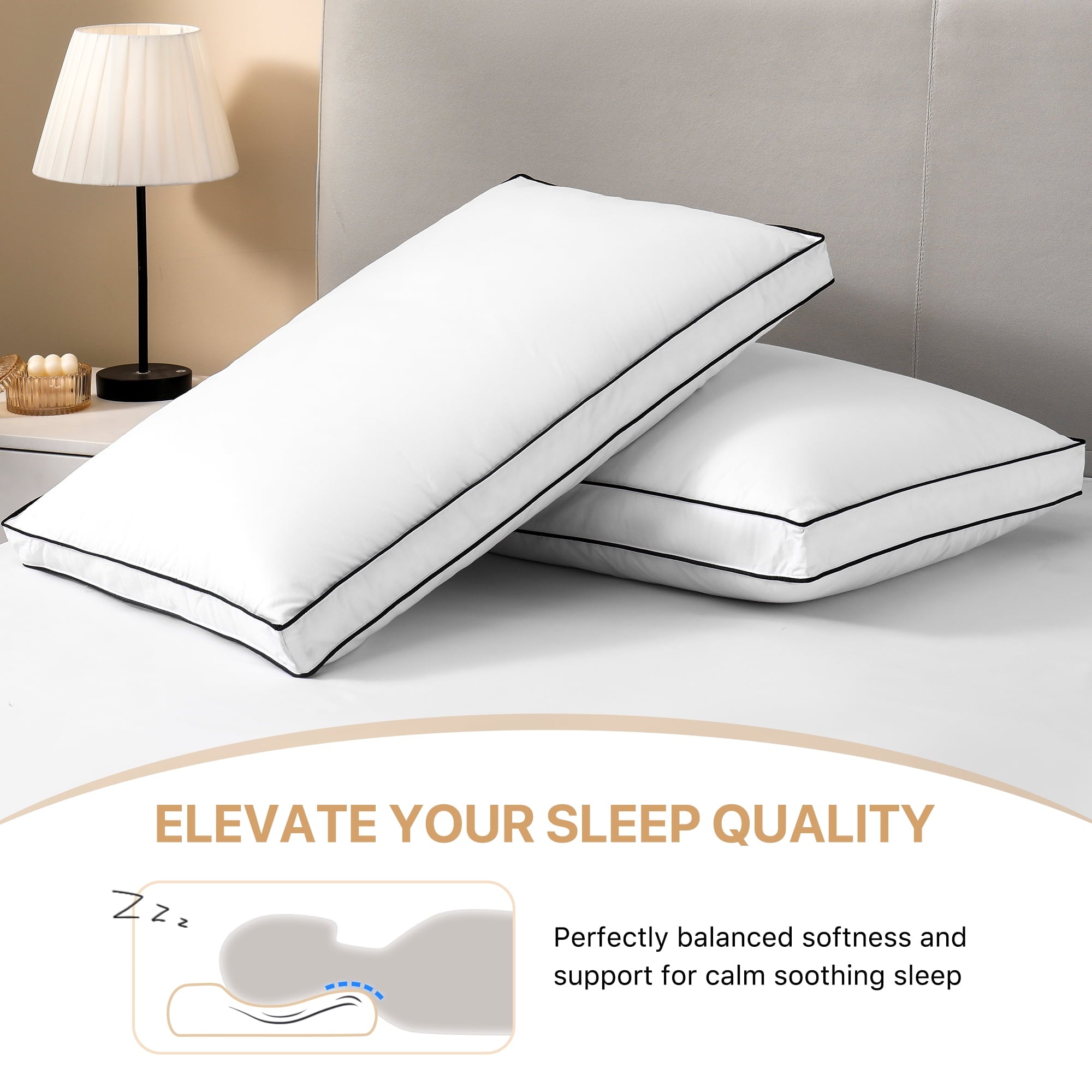 Howsheep Gusseted Feather Down Pillow Set of 2, Medium Firm Hotel Bed Pillows 2 Pack, King Size for Side Sleepers, 20 x 36 in