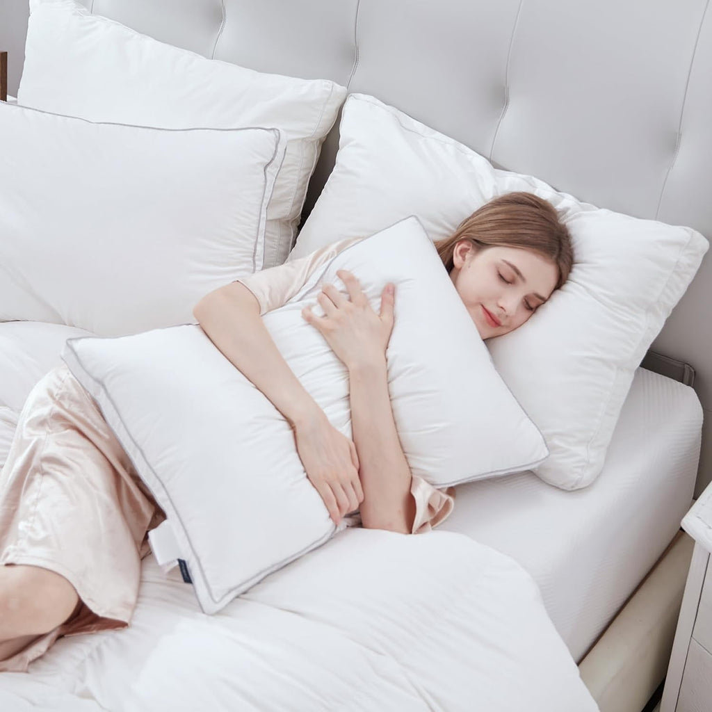 COOKEY Feathers Down Pillows Queen Size Set of 2, Hotel Quality Fluffy Bed Pillows, Soft Pillows for Sleeping, Organic Cotton Cover(20x30”, Pack of 2)