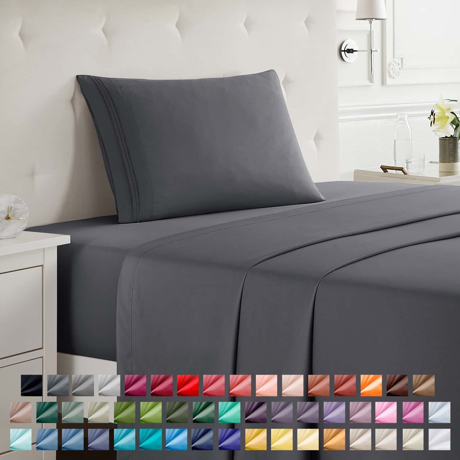 Nestl Twin XL Sheet Sets, 1800 Series Deep Pocket 3 Piece, Soft Microfiber Kids Bedding Set, hospital bed sheets twin-xl. GRAY sheets