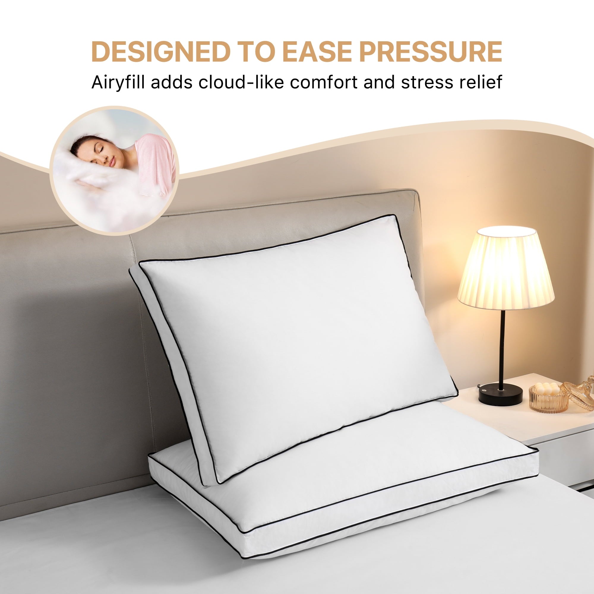 Howsheep Gusseted Feather Down Pillow Set of 2, Medium Firm Hotel Bed Pillows 2 Pack, King Size for Side Sleepers, 20 x 36 in