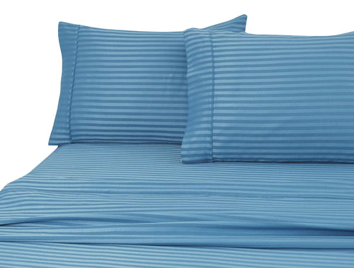 600 Thread Count 100% Cotton Wrinkle Free Striped Sheet Set (Twin XL, Teal)