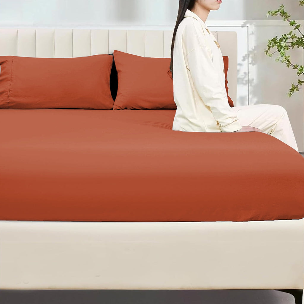 Moonlight20015 Deep Pocket Fitted Sheet – Extra Soft 1800 Series Microfiber, Full, Rust