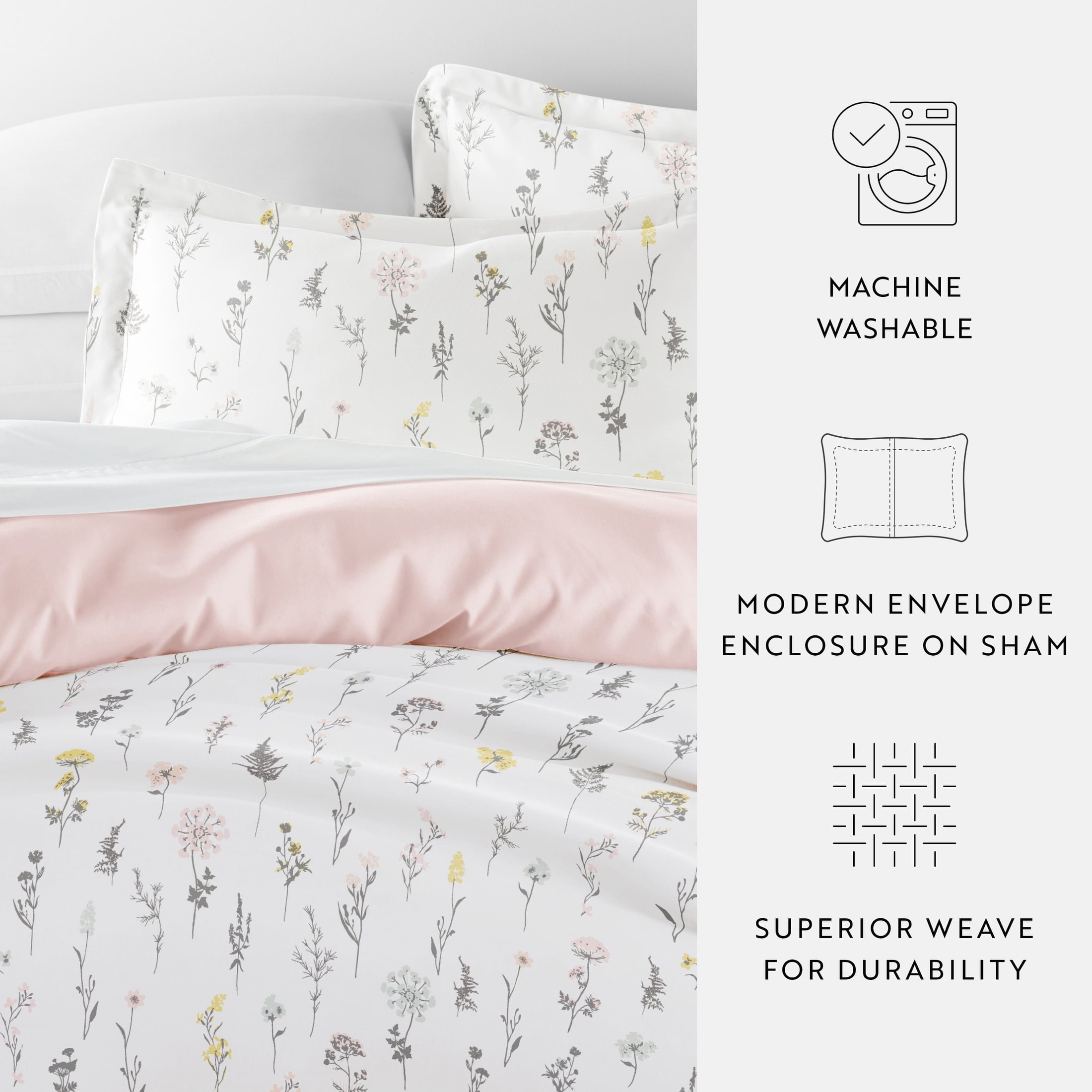 Duvet Cover Set - Ultra Soft & Breathable - Pink Farmhouse Wildflower for Twin Size Bedding by Comfort Canopy