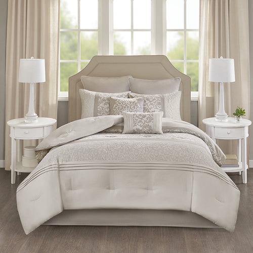 510 Design Ramsey Embroidered 8-Piece Queen Quilted Comforter Set, Neutral