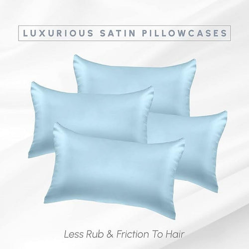 2 PACK Cooling Viscose Satin Pillowcase Set with Hidden Zipper closure, King, Baby Blue