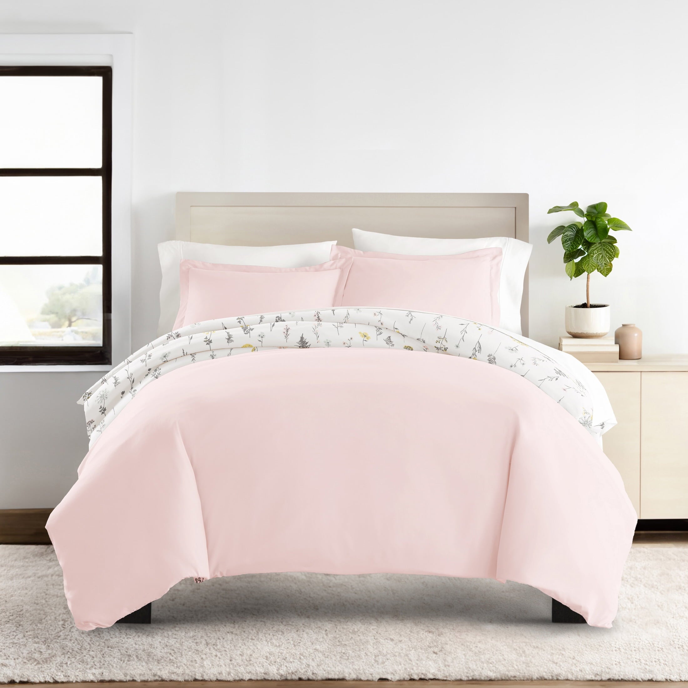 Duvet Cover Set - Ultra Soft & Breathable - Pink Farmhouse Wildflower for Twin Size Bedding by Comfort Canopy