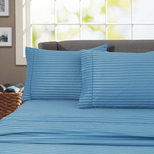 600 Thread Count 100% Cotton Wrinkle Free Striped Sheet Set (Twin XL, Teal)