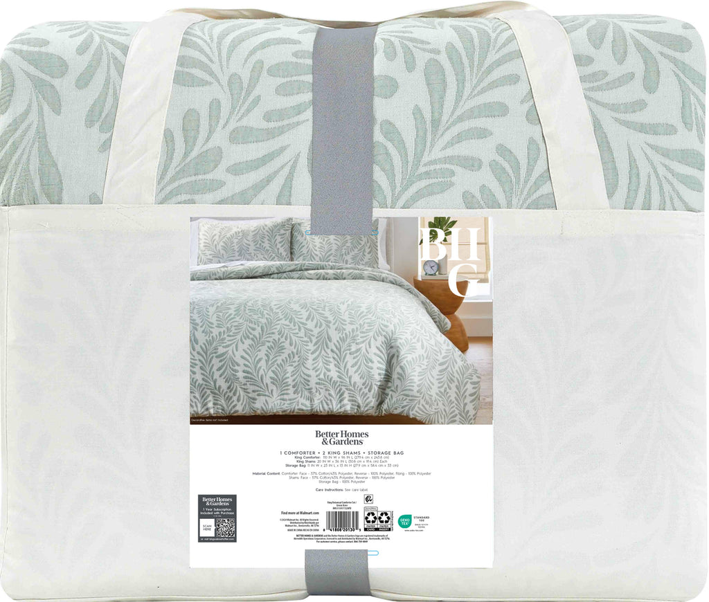 Better Homes & Gardens Botanical 3-Piece Comforter Set, Green, Full Queen, All Ages