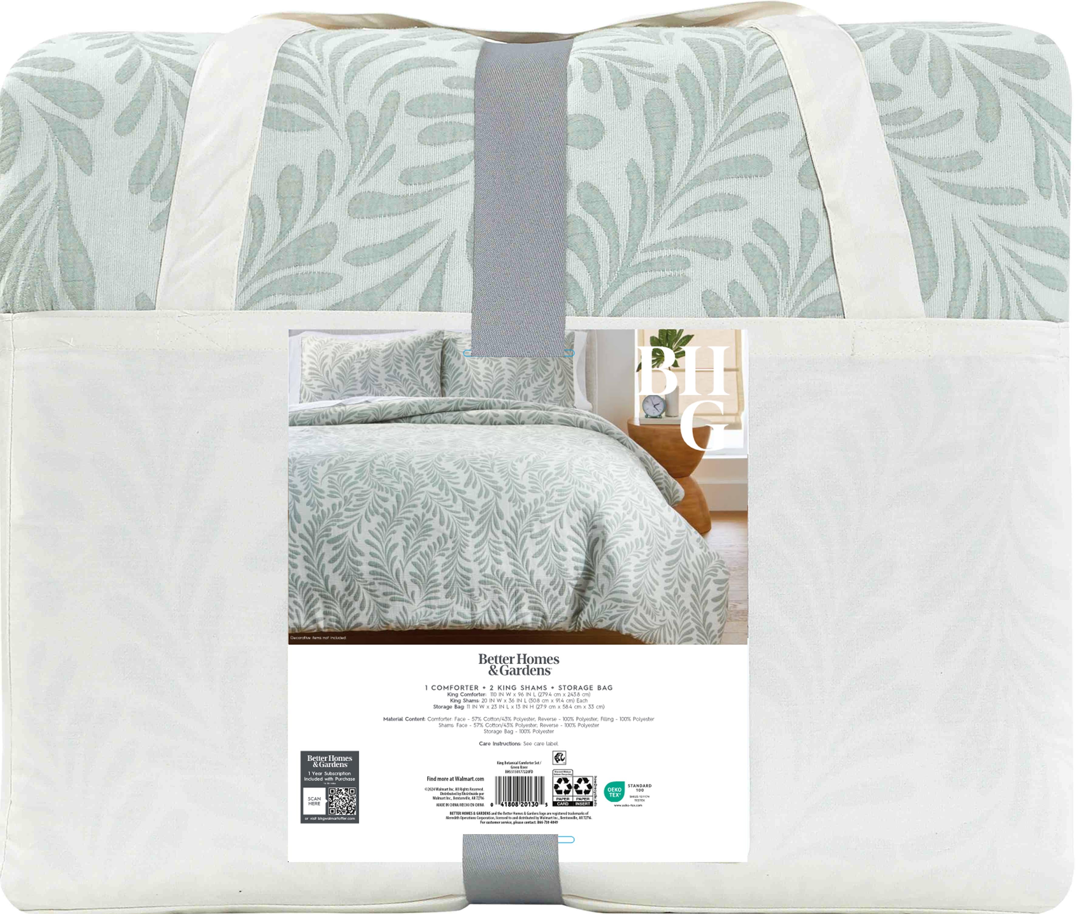 Better Homes & Gardens Botanical 3-Piece Comforter Set, Green, Full Queen, All Ages