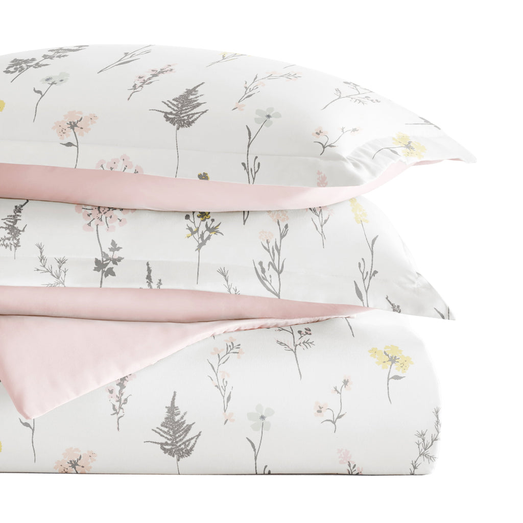 Duvet Cover Set - Ultra Soft & Breathable - Pink Farmhouse Wildflower for Twin Size Bedding by Comfort Canopy