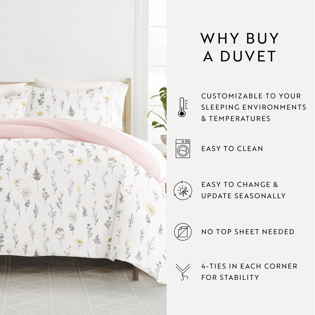 Duvet Cover Set - Ultra Soft & Breathable - Pink Farmhouse Wildflower for Twin Size Bedding by Comfort Canopy