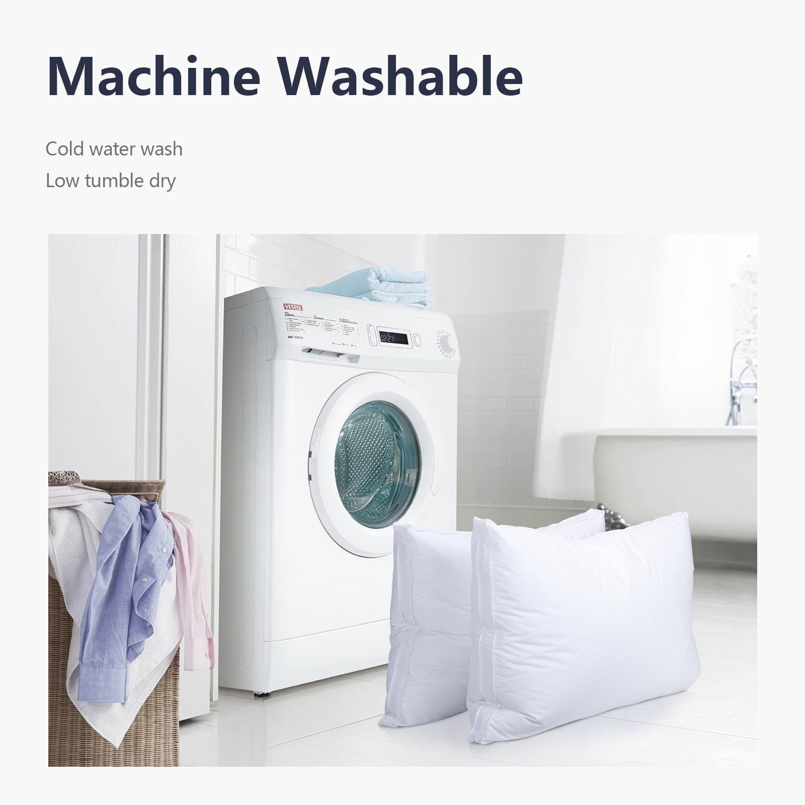 COOKEY Feathers Down Pillows Queen Size Set of 2, Hotel Quality Fluffy Bed Pillows, Soft Pillows for Sleeping, Organic Cotton Cover(20x30”, Pack of 2)