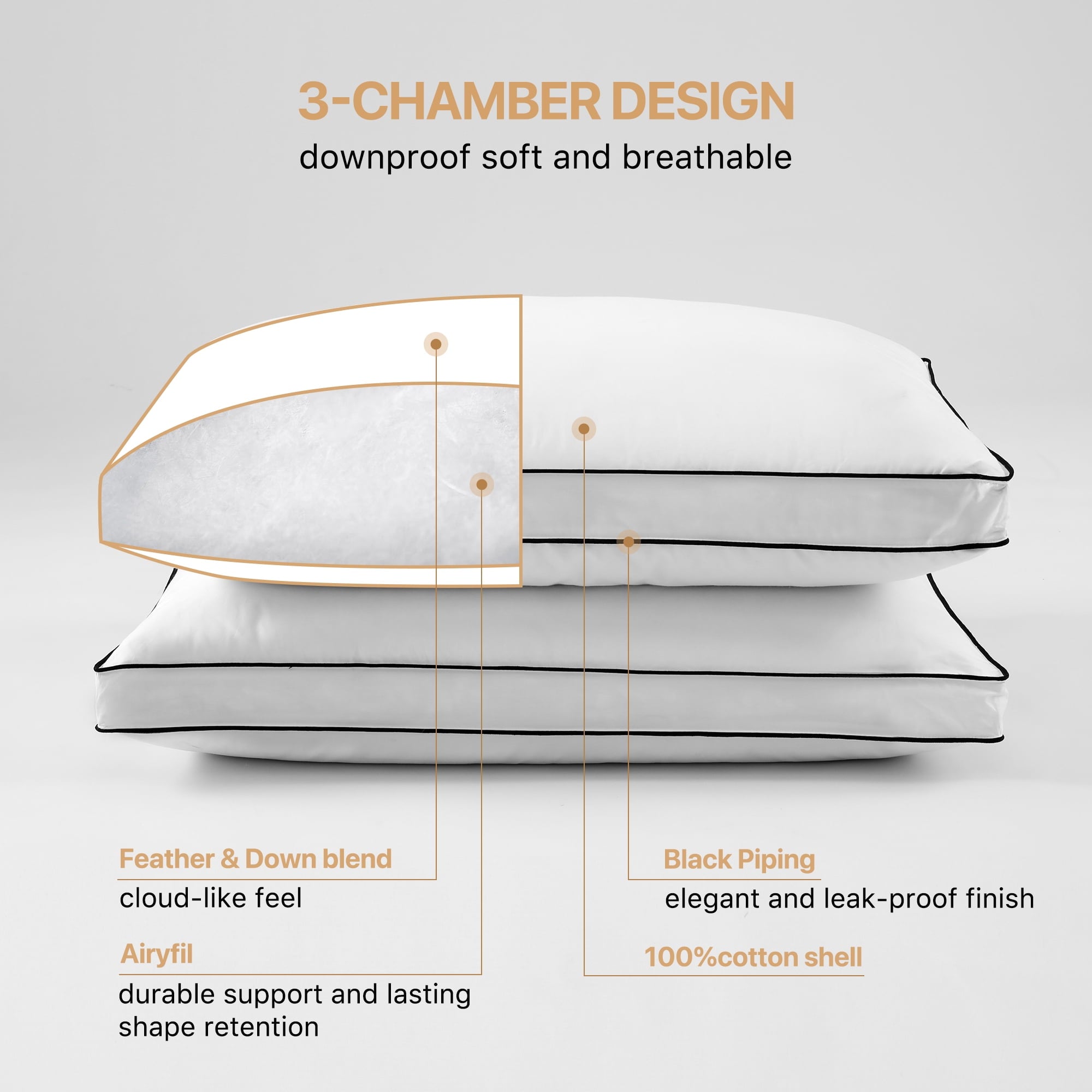 Howsheep Gusseted Feather Down Pillow Set of 2, Medium Firm Hotel Bed Pillows 2 Pack, King Size for Side Sleepers, 20 x 36 in