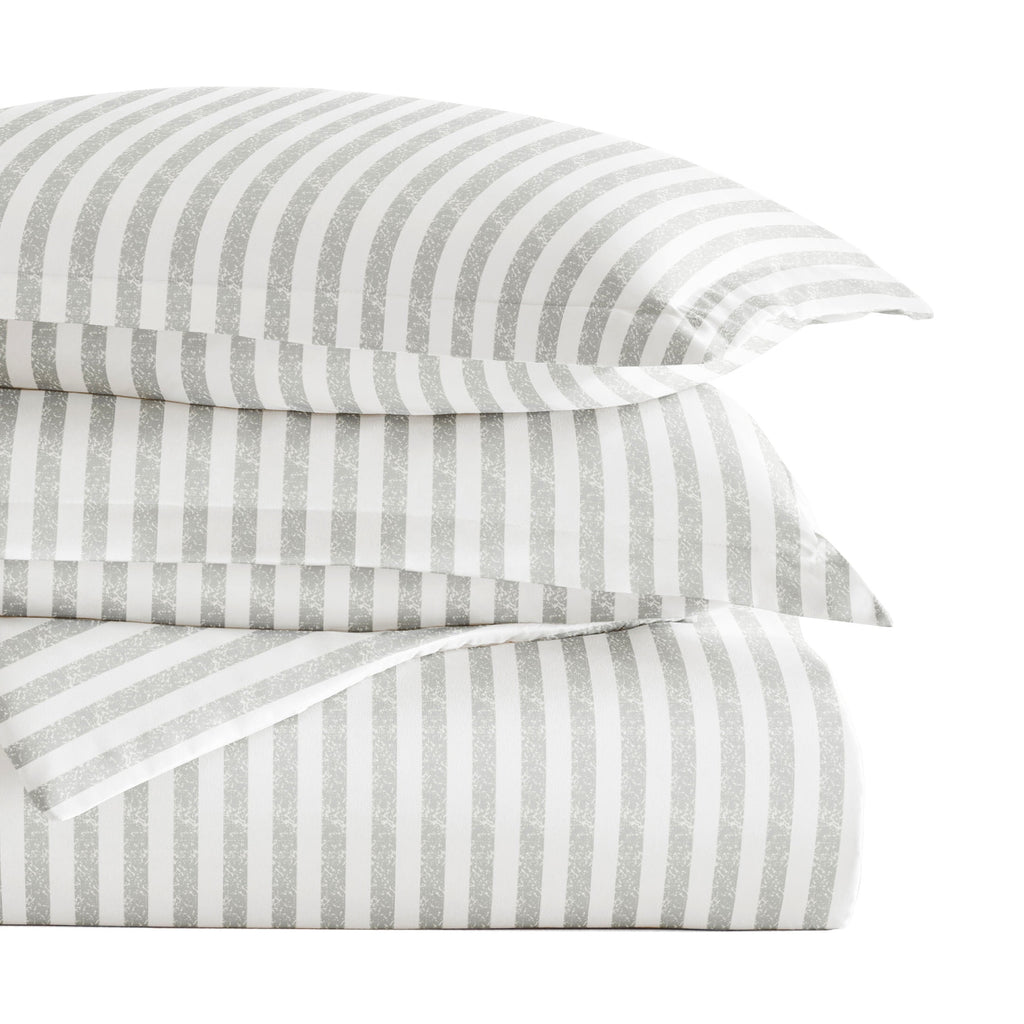 Duvet Cover Set - Ultra Soft & Breathable - Light Gray Rugged Striped for Twin Size Bedding by Comfort Canopy