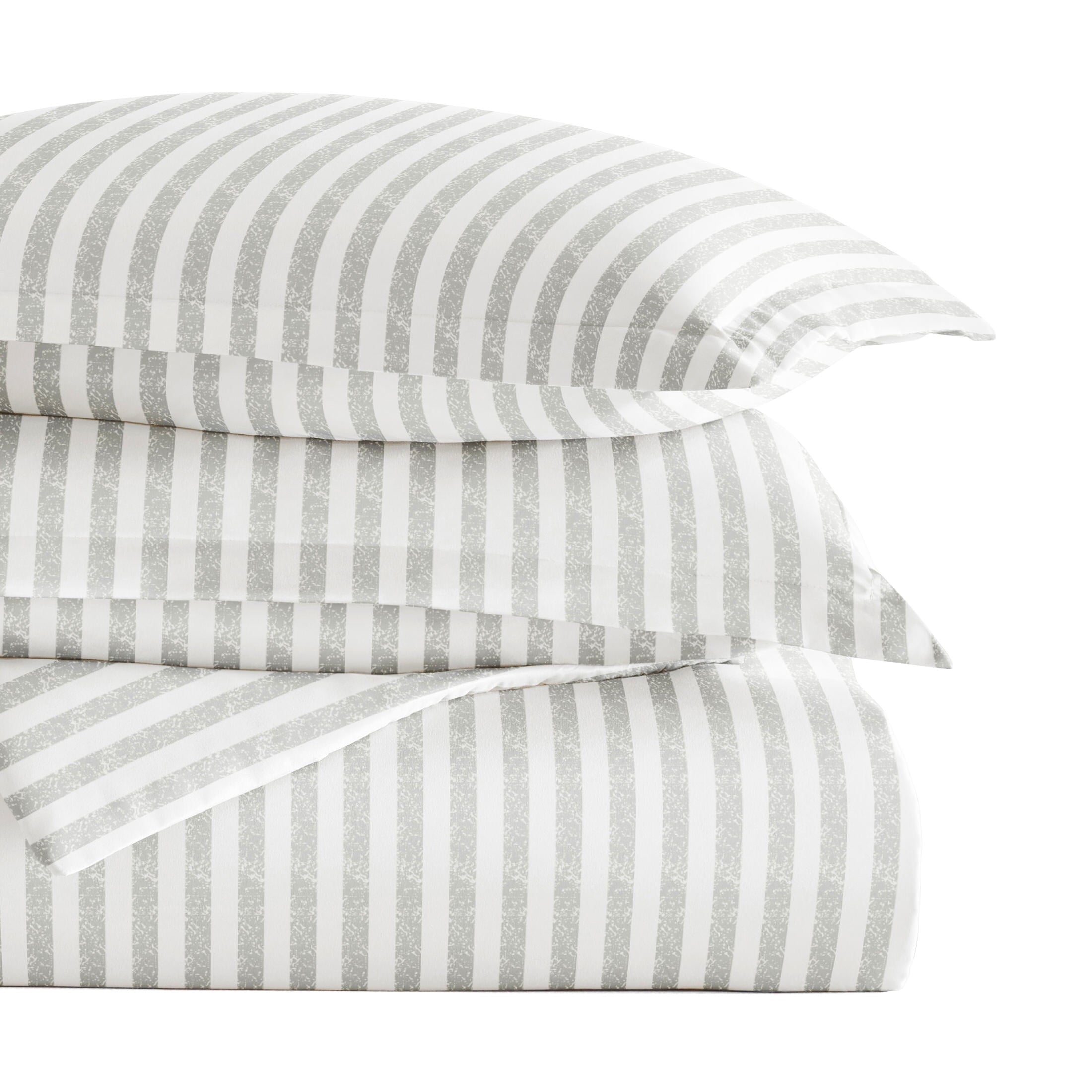 Duvet Cover Set - Ultra Soft & Breathable - Light Gray Rugged Striped for Twin Size Bedding by Comfort Canopy