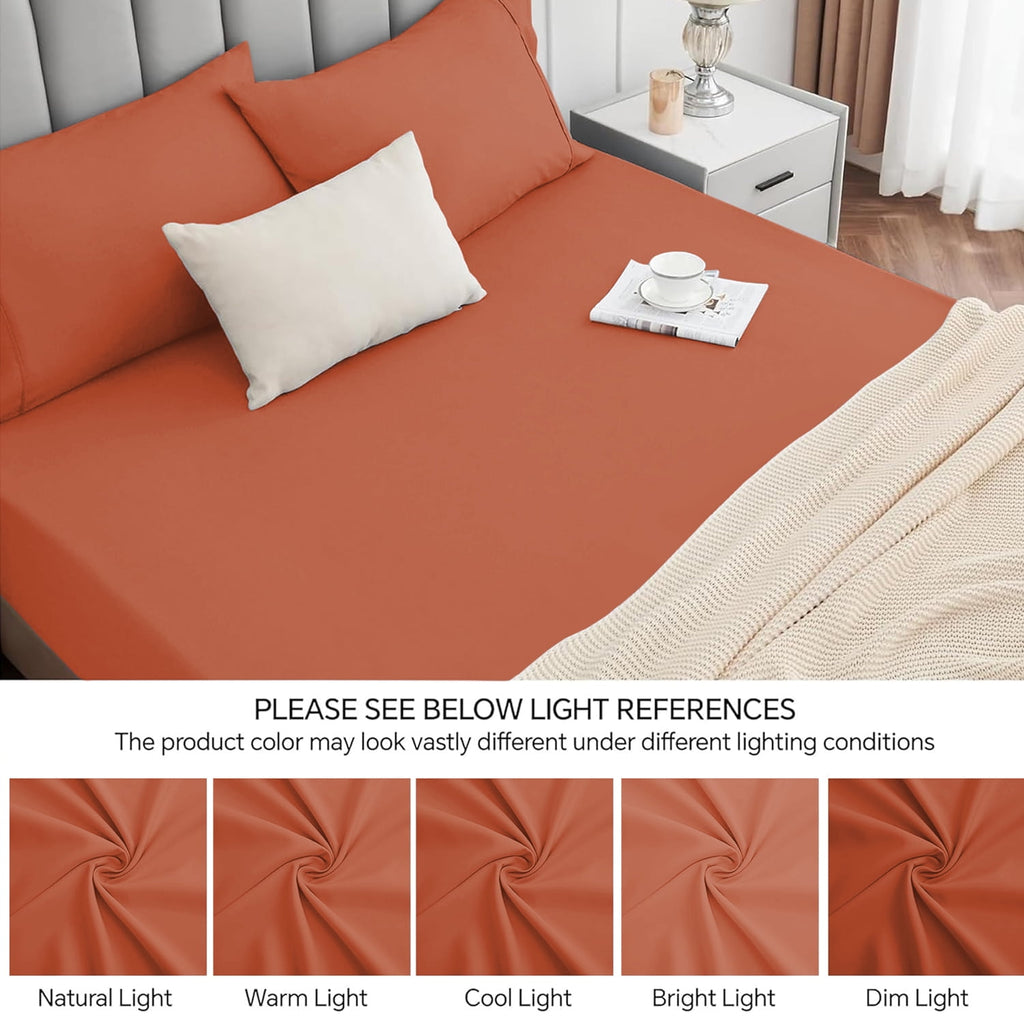 Moonlight20015 Deep Pocket Fitted Sheet – Extra Soft 1800 Series Microfiber, Full, Rust