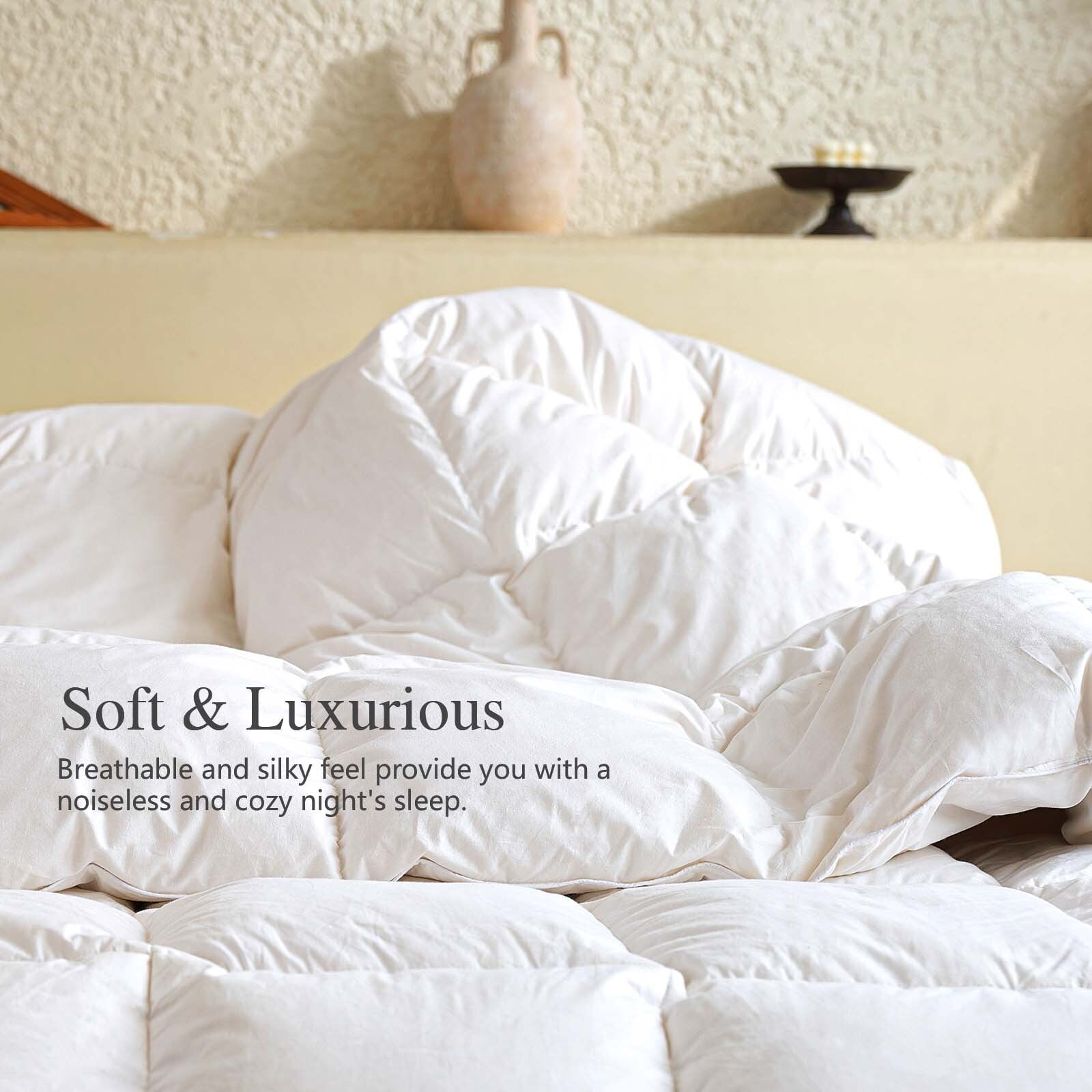 Teler Goose Down Comforter Queen Size, Extra Fluffy White Duvet Insert, Ultra-Soft, Breathable , All Season Hotel Luxury Bedding Comforters, 4 Corner & Center Loops , White