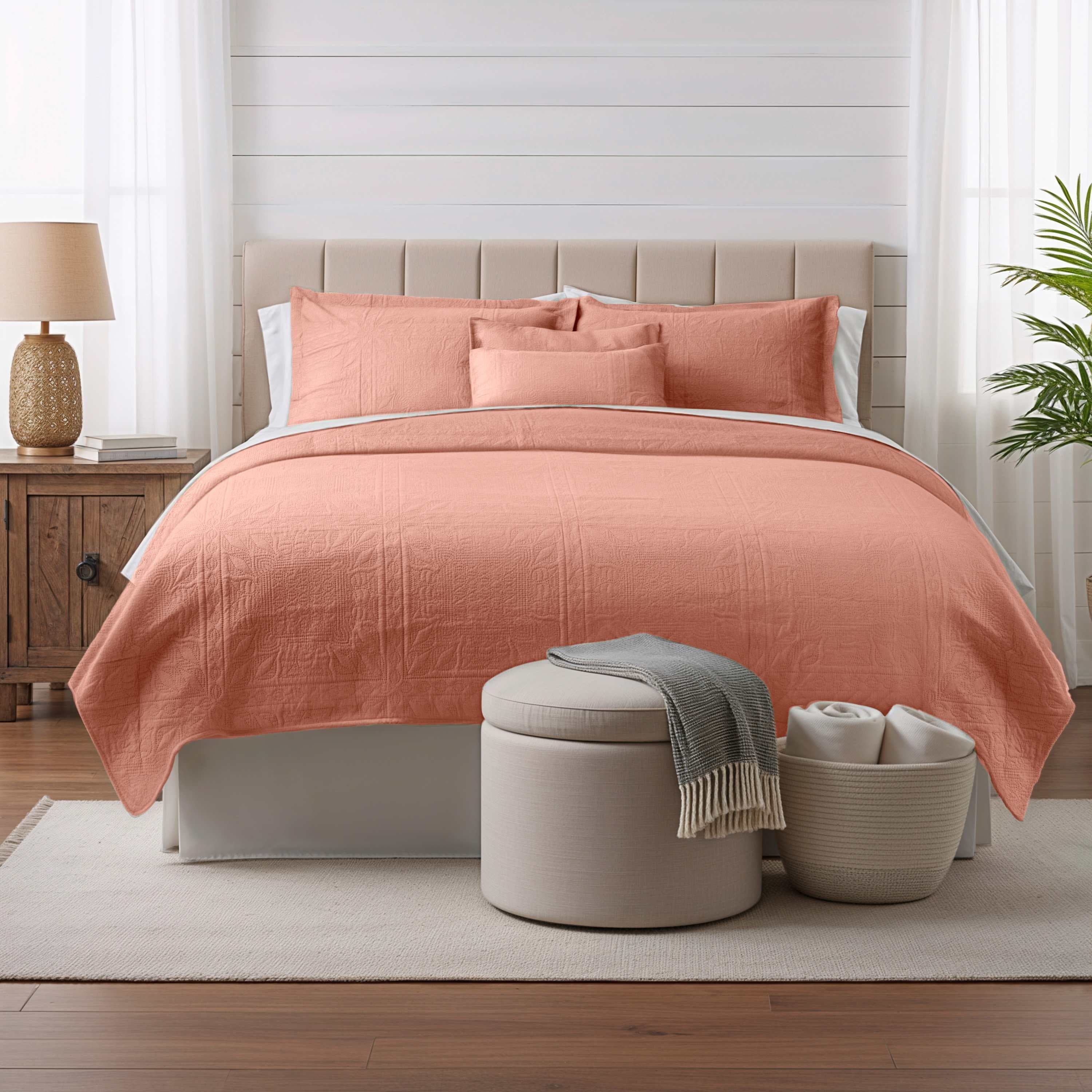 Clara Clark Quilt Sets, 5 Piece Lightweight Reversible Quilt Bedspread, Ellipse Weave Coverlet Bedding Set, Queen Gray