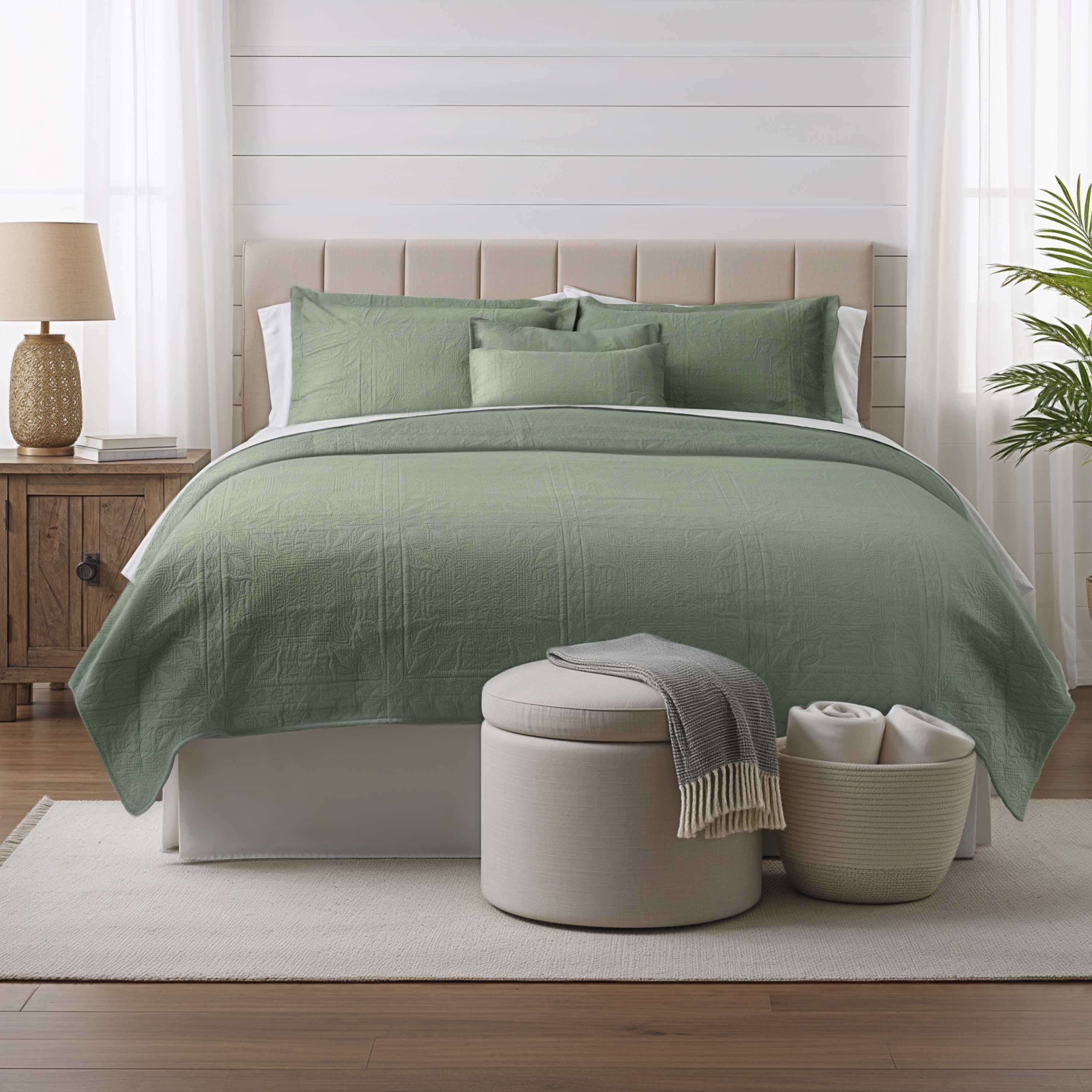 Clara Clark Quilt Sets, 5 Piece Lightweight Reversible Quilt Bedspread, Ellipse Weave Coverlet Bedding Set, Queen Gray