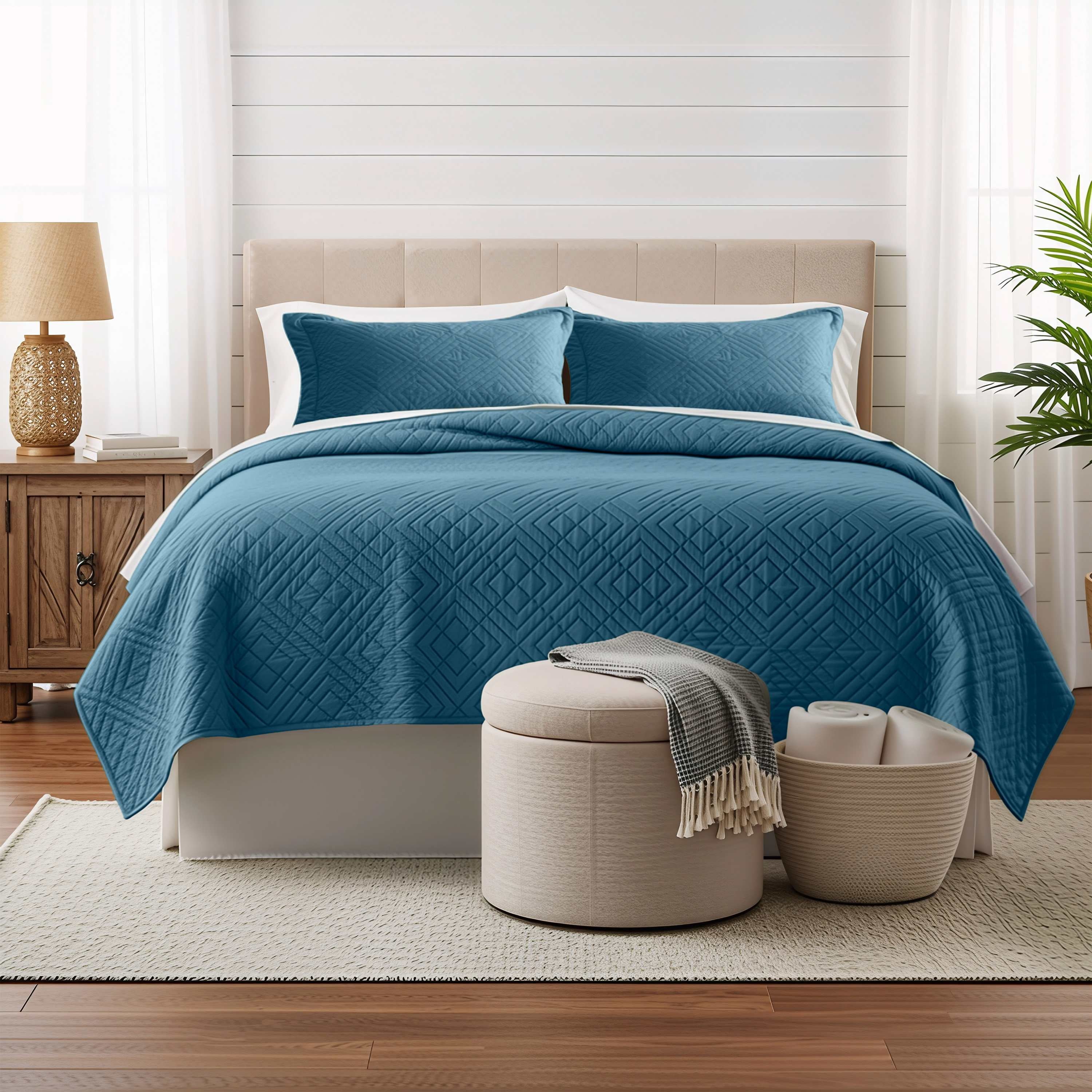 Clara Clark Quilt Sets, 5 Piece Lightweight Reversible Quilt Bedspread, Ellipse Weave Coverlet Bedding Set, Queen Gray