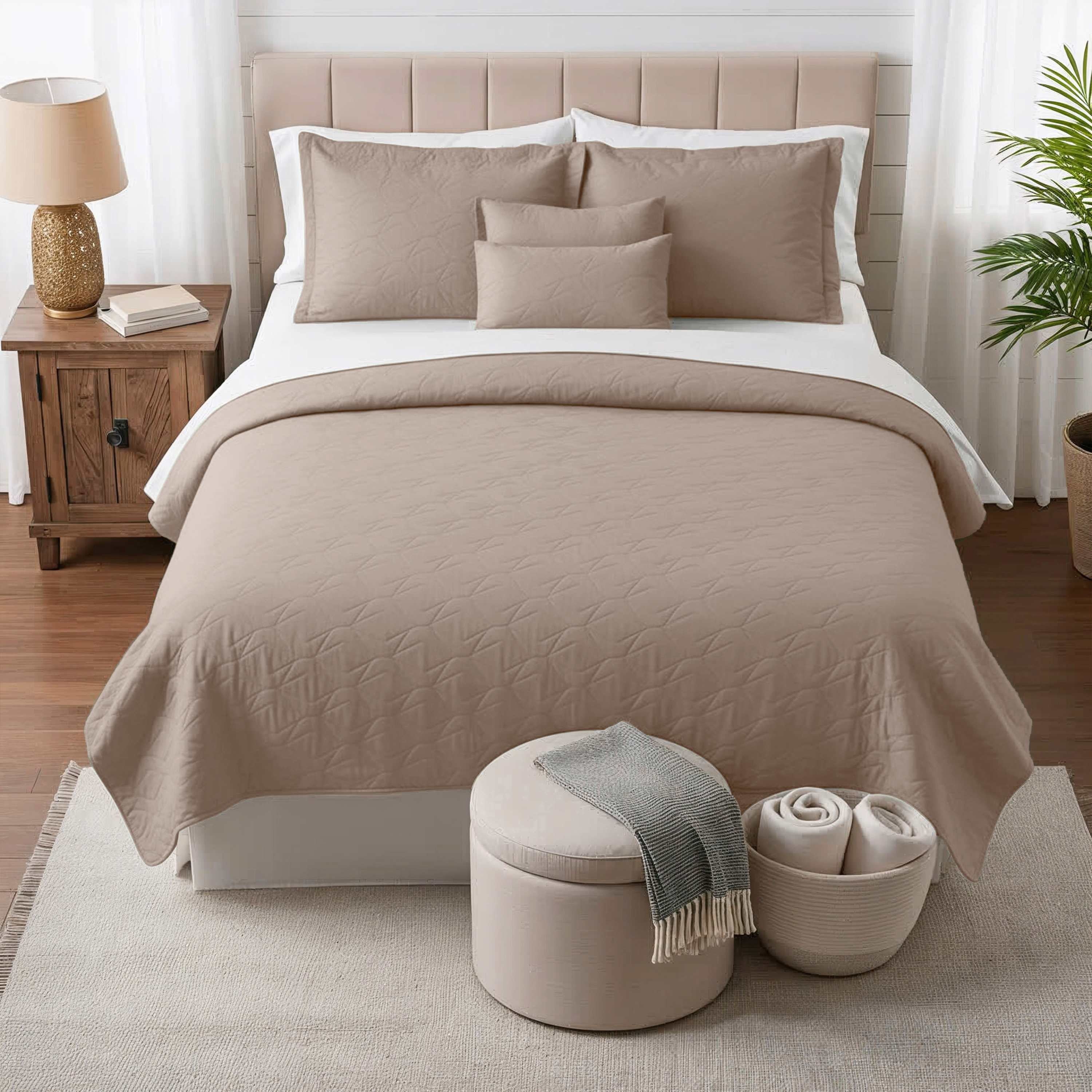 Clara Clark Quilt Sets, 5 Piece Lightweight Reversible Quilt Bedspread, Ellipse Weave Coverlet Bedding Set, Queen Gray