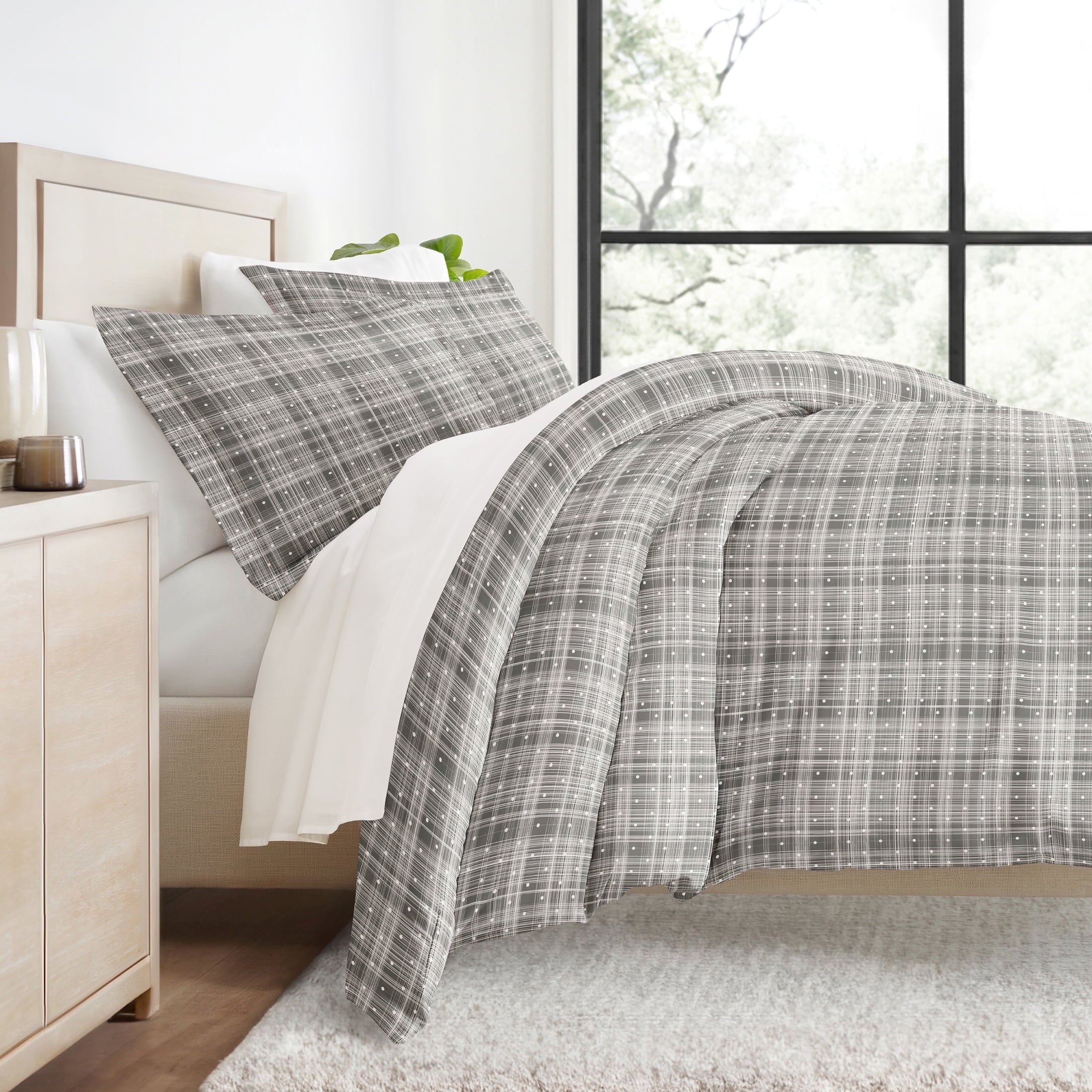 Duvet Cover Set - Ultra Soft & Breathable - Light Gray Rugged Striped for Twin Size Bedding by Comfort Canopy
