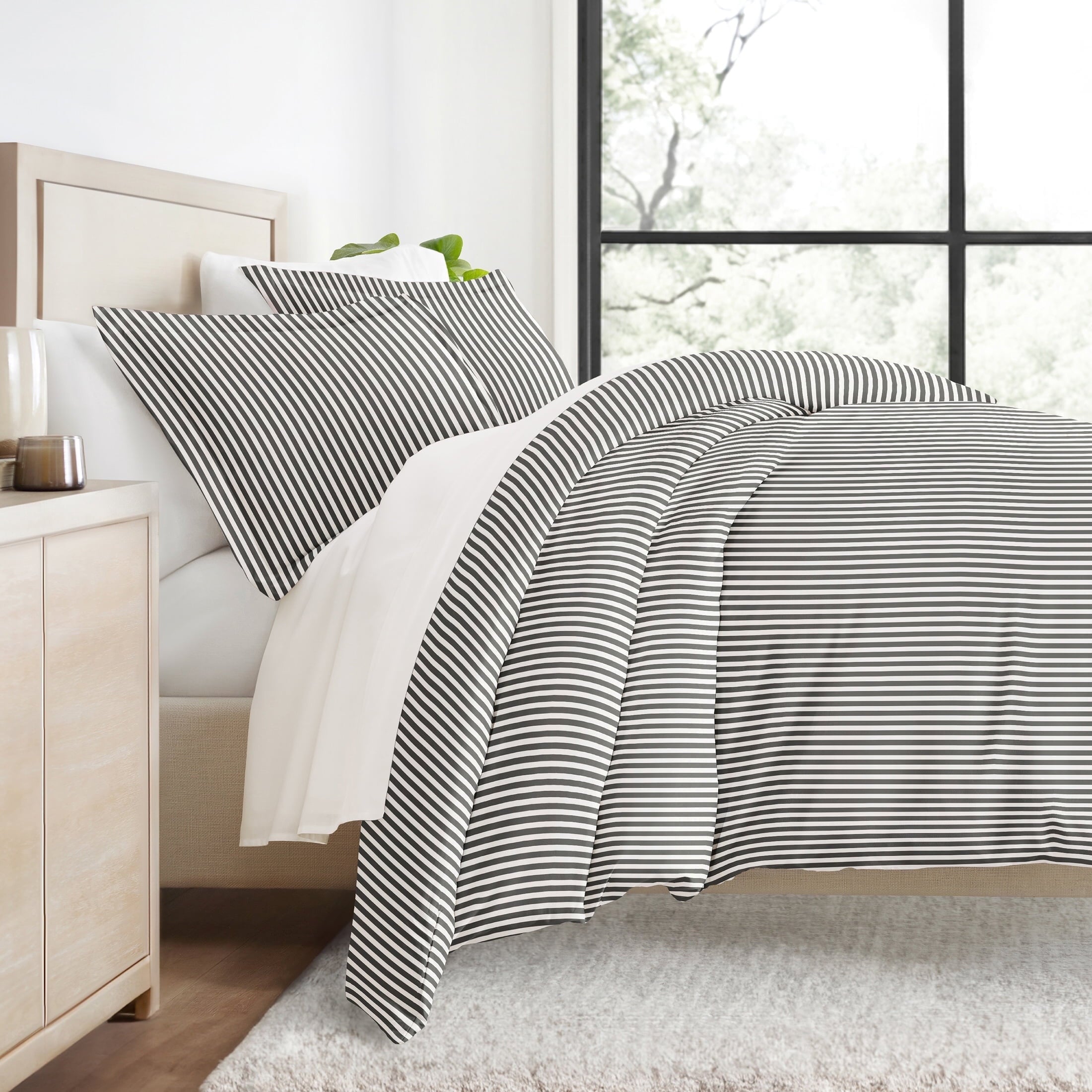 Duvet Cover Set - Ultra Soft & Breathable - Light Gray Rugged Striped for Twin Size Bedding by Comfort Canopy