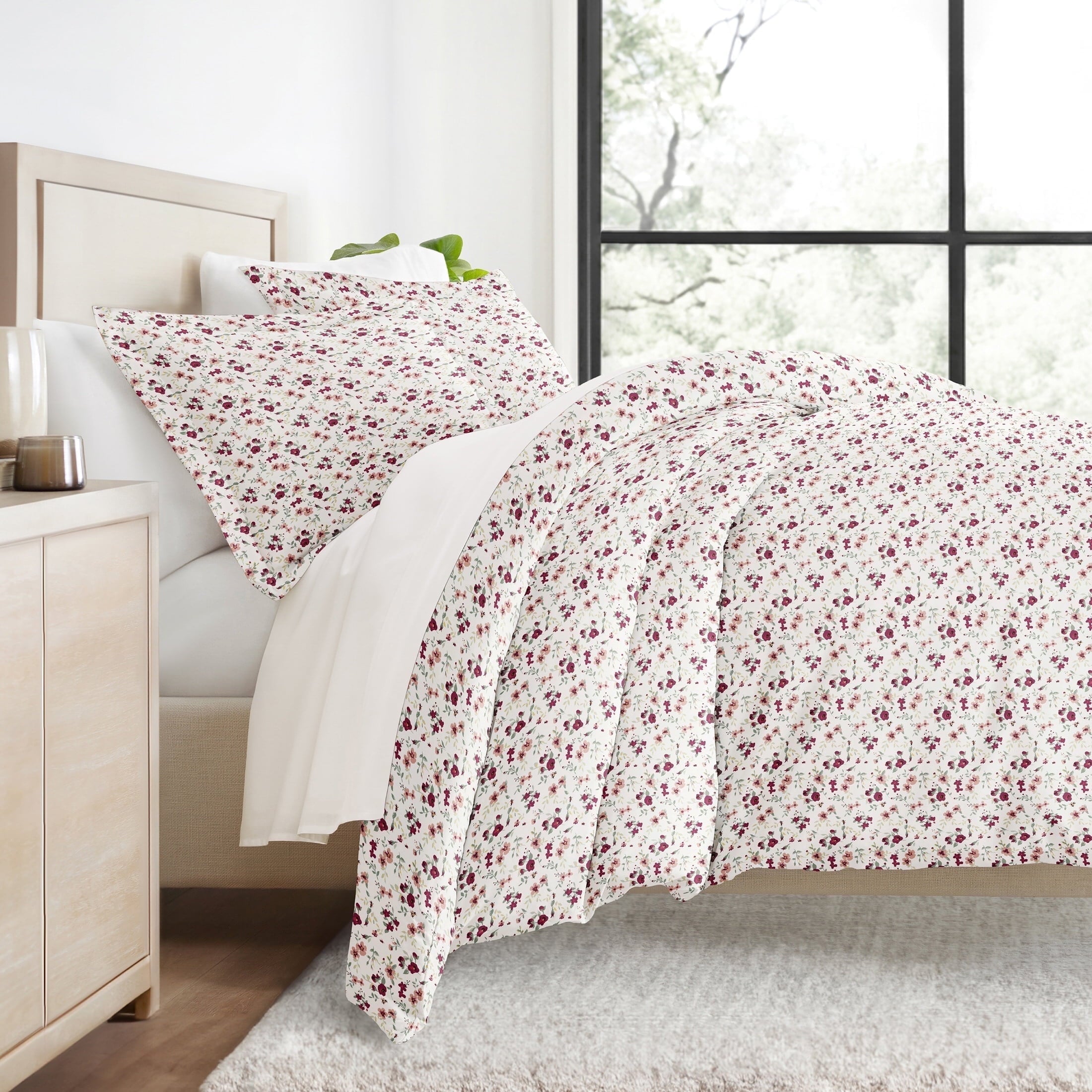 Duvet Cover Set - Ultra Soft & Breathable - Pink Farmhouse Wildflower for Twin Size Bedding by Comfort Canopy