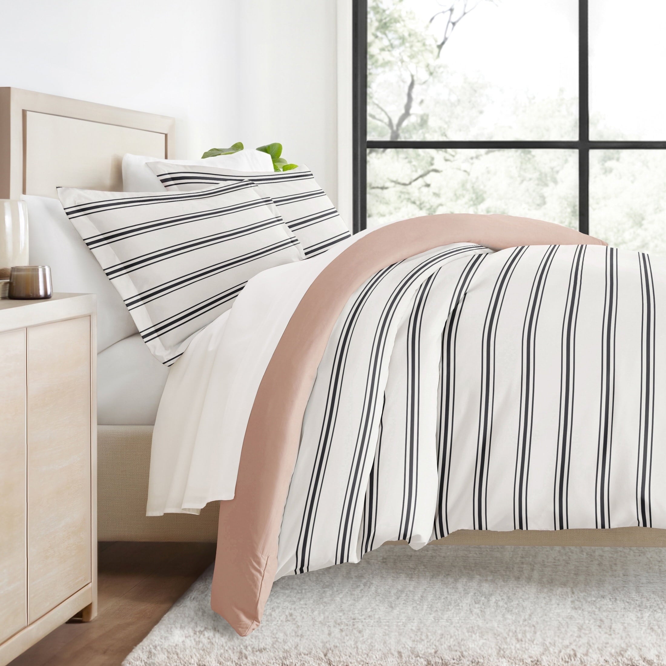 Duvet Cover Set - Ultra Soft & Breathable - Light Gray Rugged Striped for Twin Size Bedding by Comfort Canopy