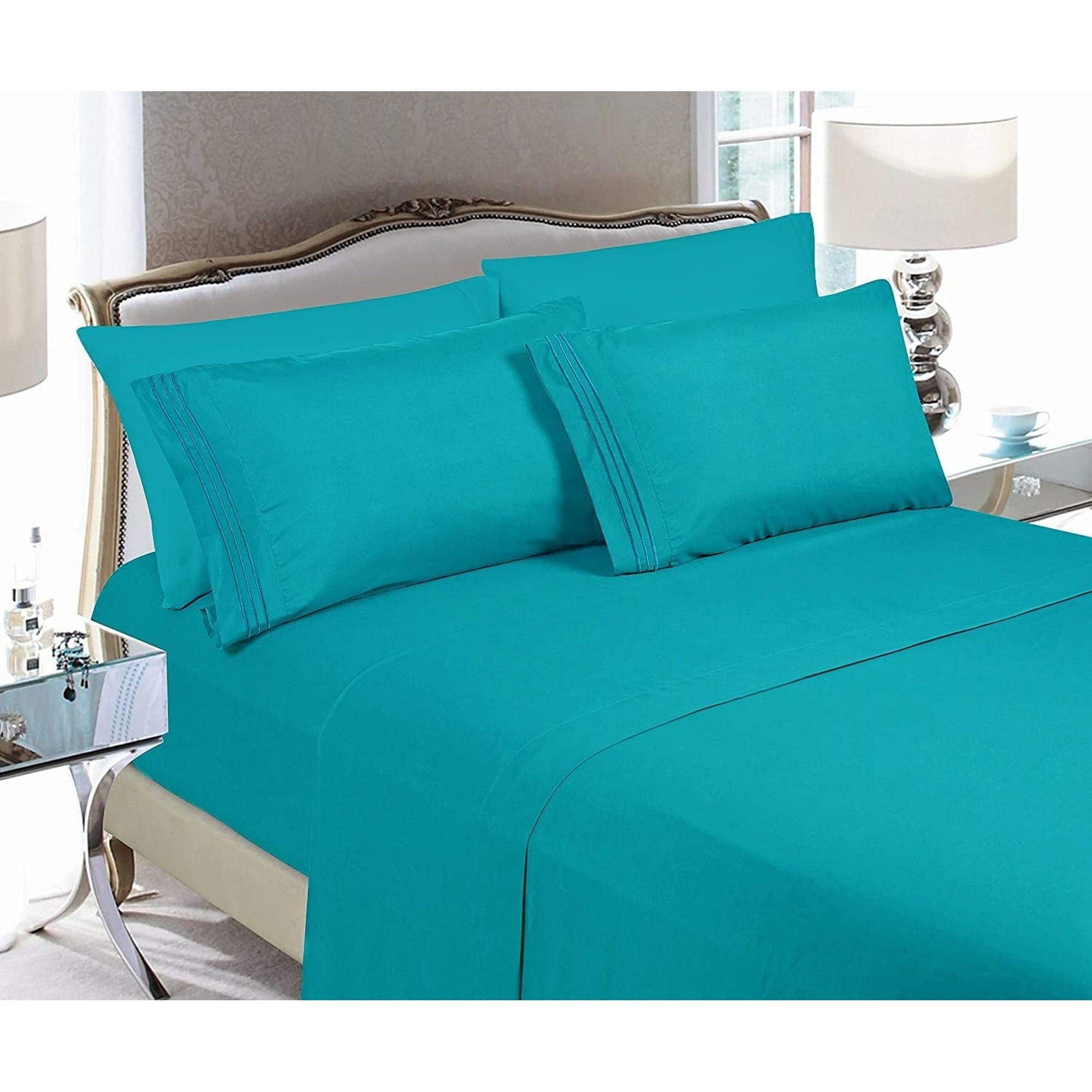 1800 Series 4-Piece Bed Sheet Set, Deep Pocket up to 16 inch - Queen Turquoise