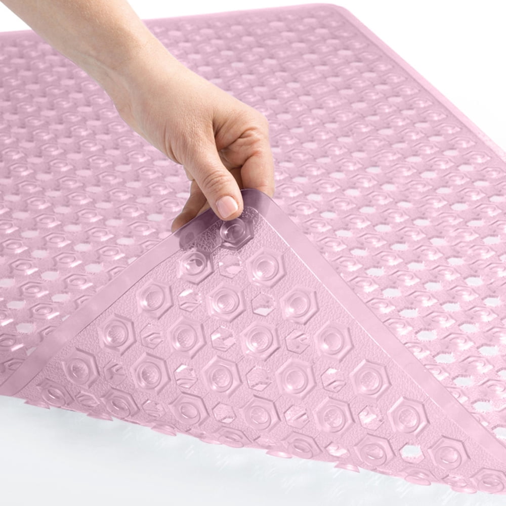 GORILLA GRIP Patented Bath Tub Shower Mat, Machine Washable Bathtub Floor Liner Mats, Suction Cups and Drain Holes to Keep Tubs Clean, Soft on Feet, Bathroom Essentials, 35x16 Inch, Clear