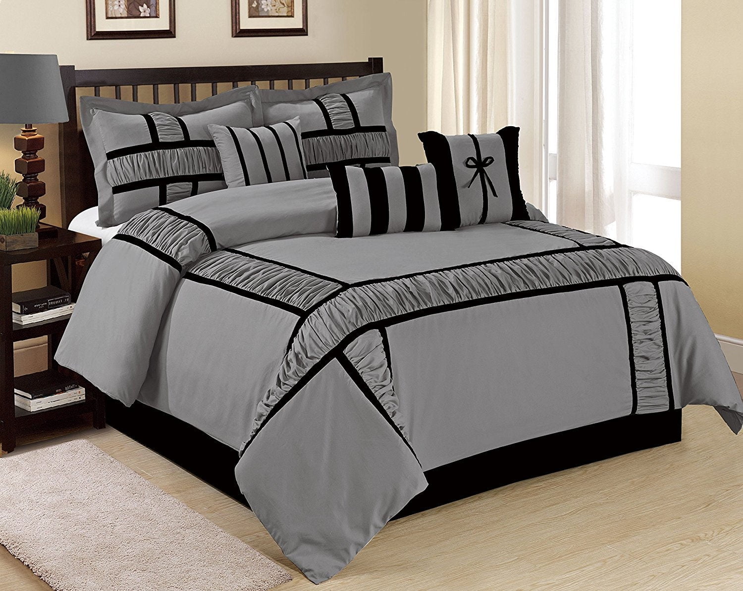 HIG Gray 7 Piece Bed in a Bag Comforter Set, Queen Bed Sets for Adults