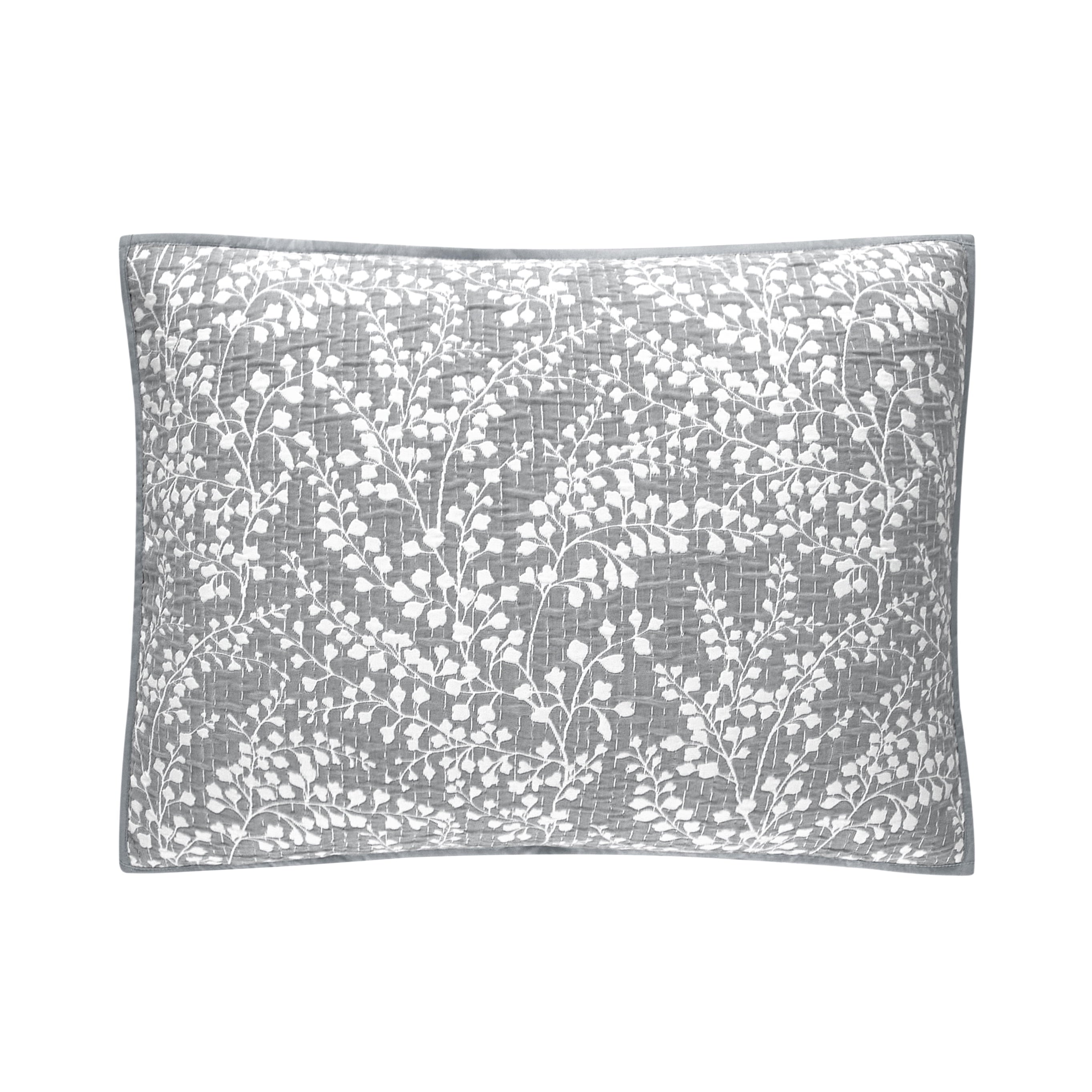 Mainstays Botanical Floral Stitched Pillow Sham, Standard, Light Grey, 1 Pack