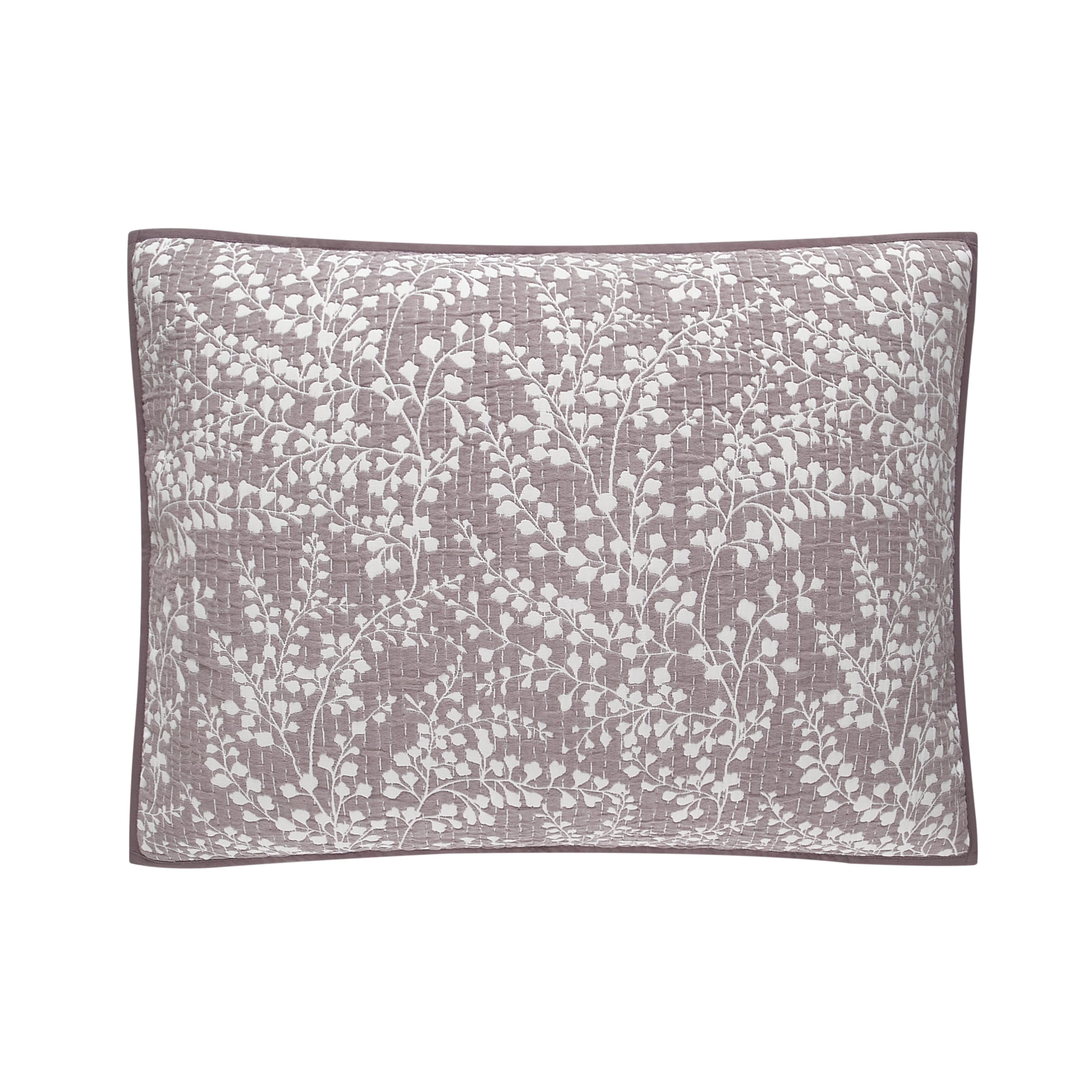 Mainstays Botanical Floral Stitched Pillow Sham, Standard, Light Grey, 1 Pack