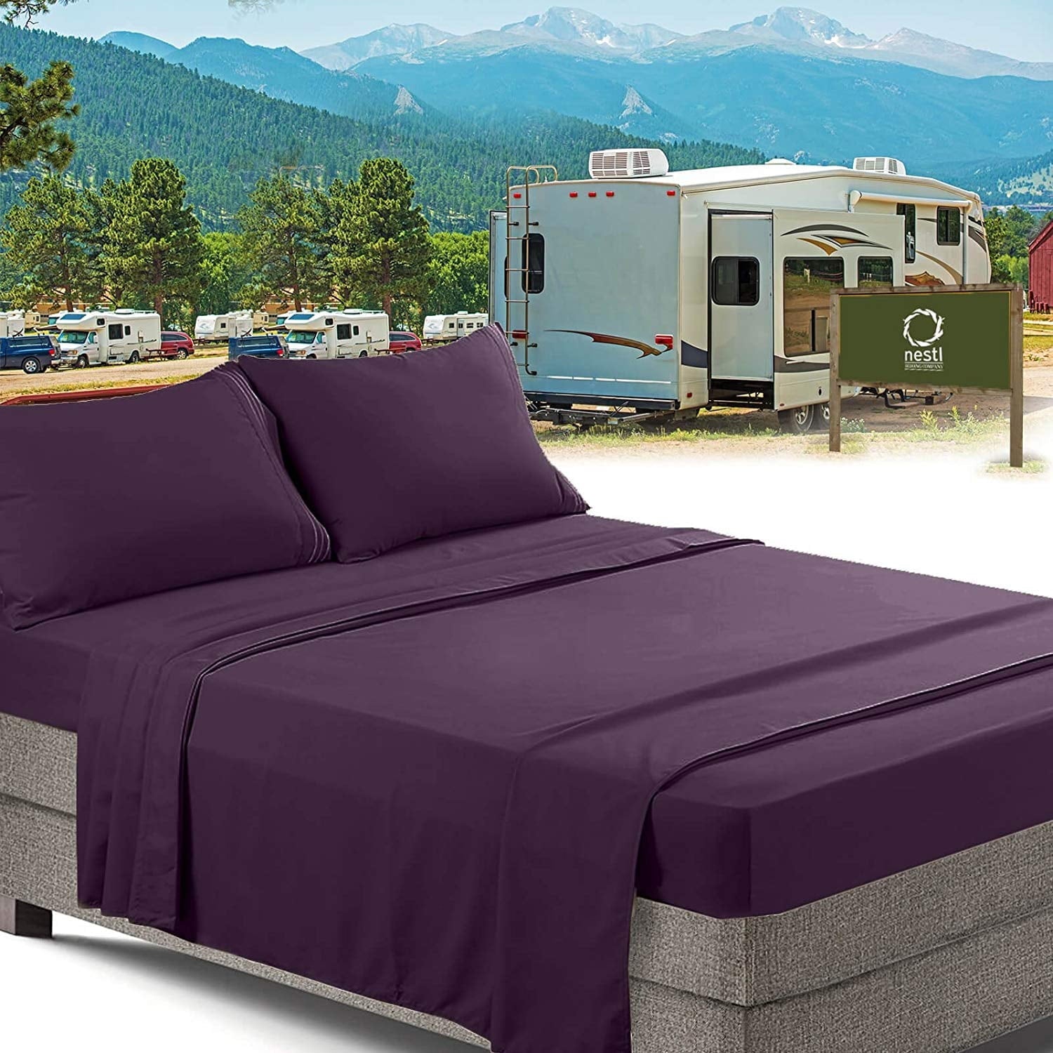 Nestl RV/Short Queen Bed Sheets Set, Bedding Sheets Set for Campers, Luxury Soft Microfiber, Stone Gray