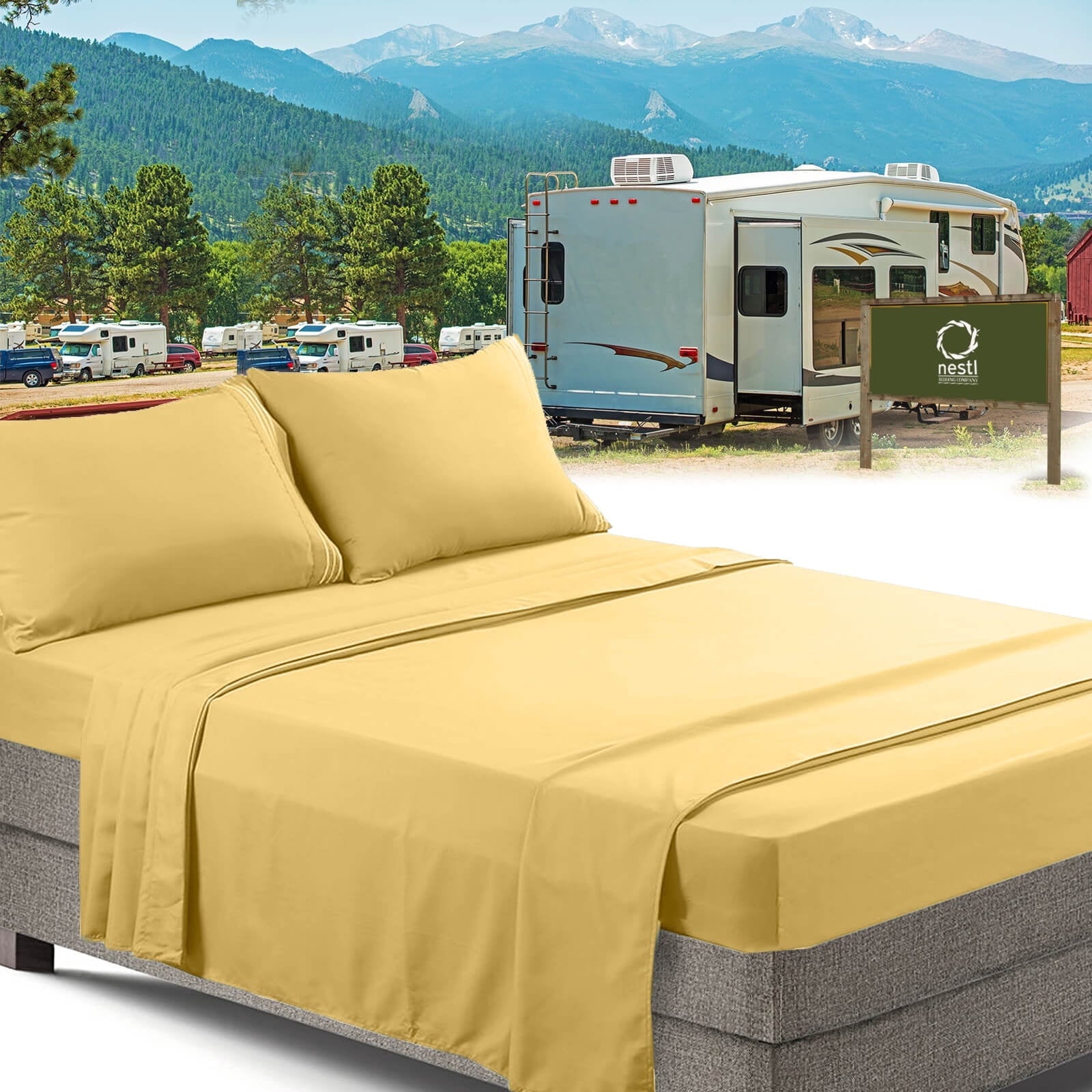 Nestl RV/Short Queen Bed Sheets Set, Bedding Sheets Set for Campers, Luxury Soft Microfiber, Stone Gray