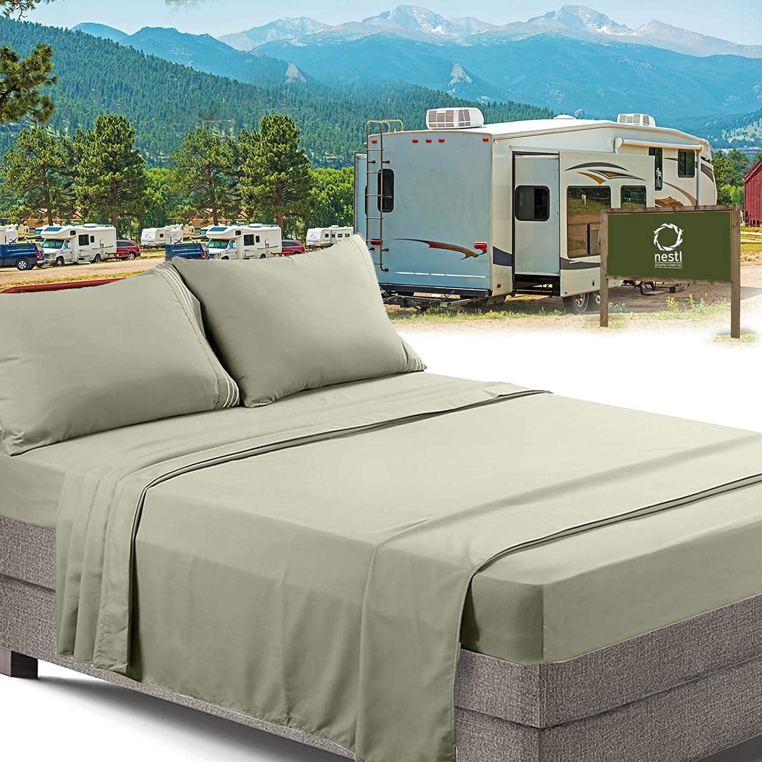 Nestl RV/Short Queen Bed Sheets Set, Bedding Sheets Set for Campers, Luxury Soft Microfiber, Stone Gray