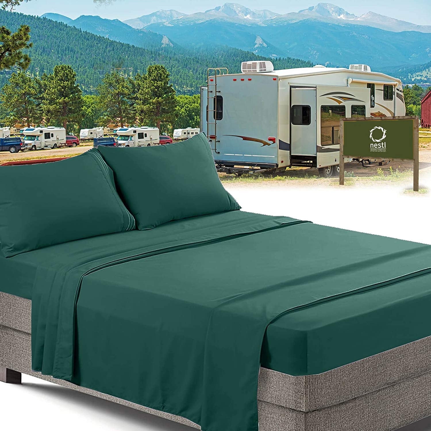 Nestl RV/Short Queen Bed Sheets Set, Bedding Sheets Set for Campers, Luxury Soft Microfiber, Stone Gray
