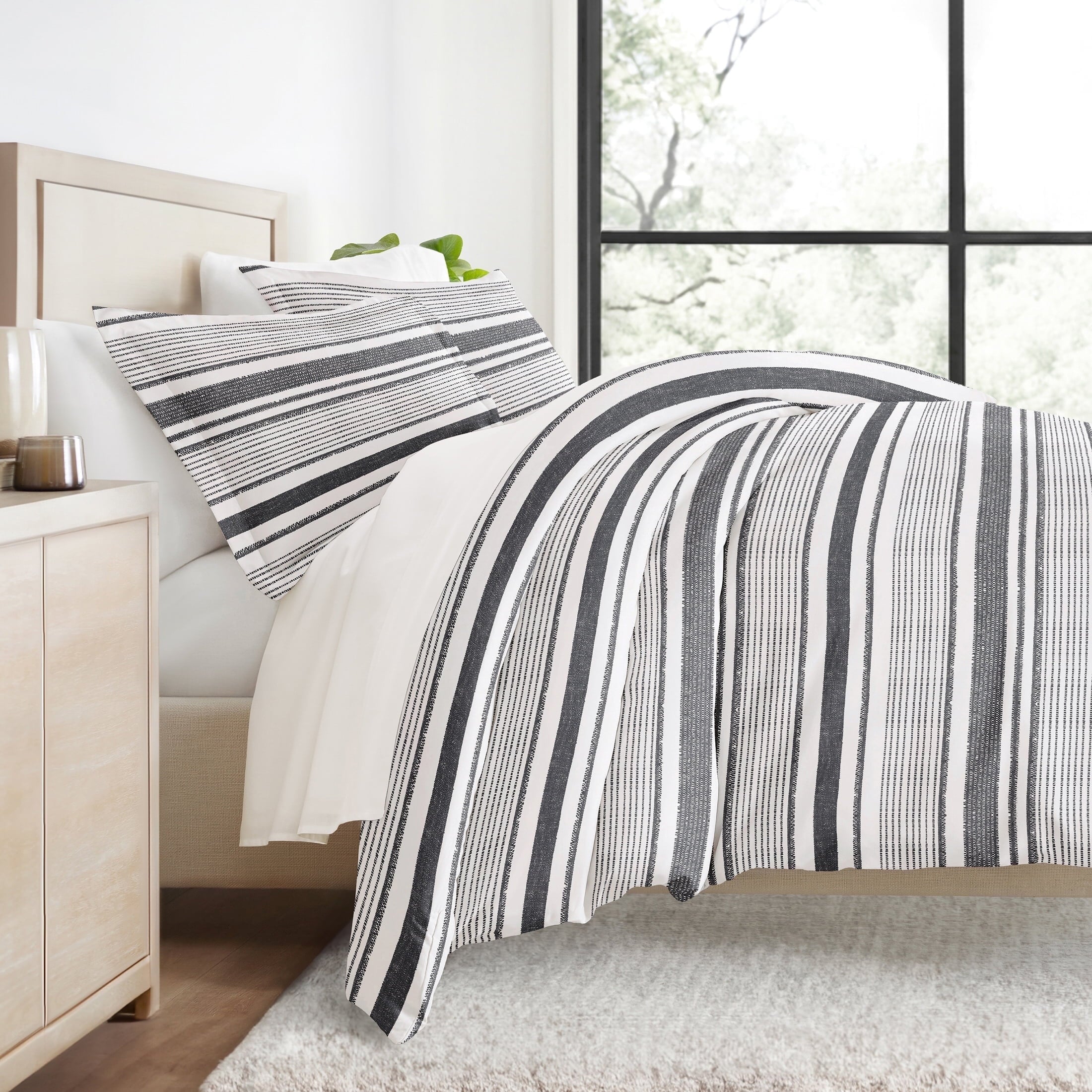 Duvet Cover Set - Ultra Soft & Breathable - Light Gray Rugged Striped for Twin Size Bedding by Comfort Canopy