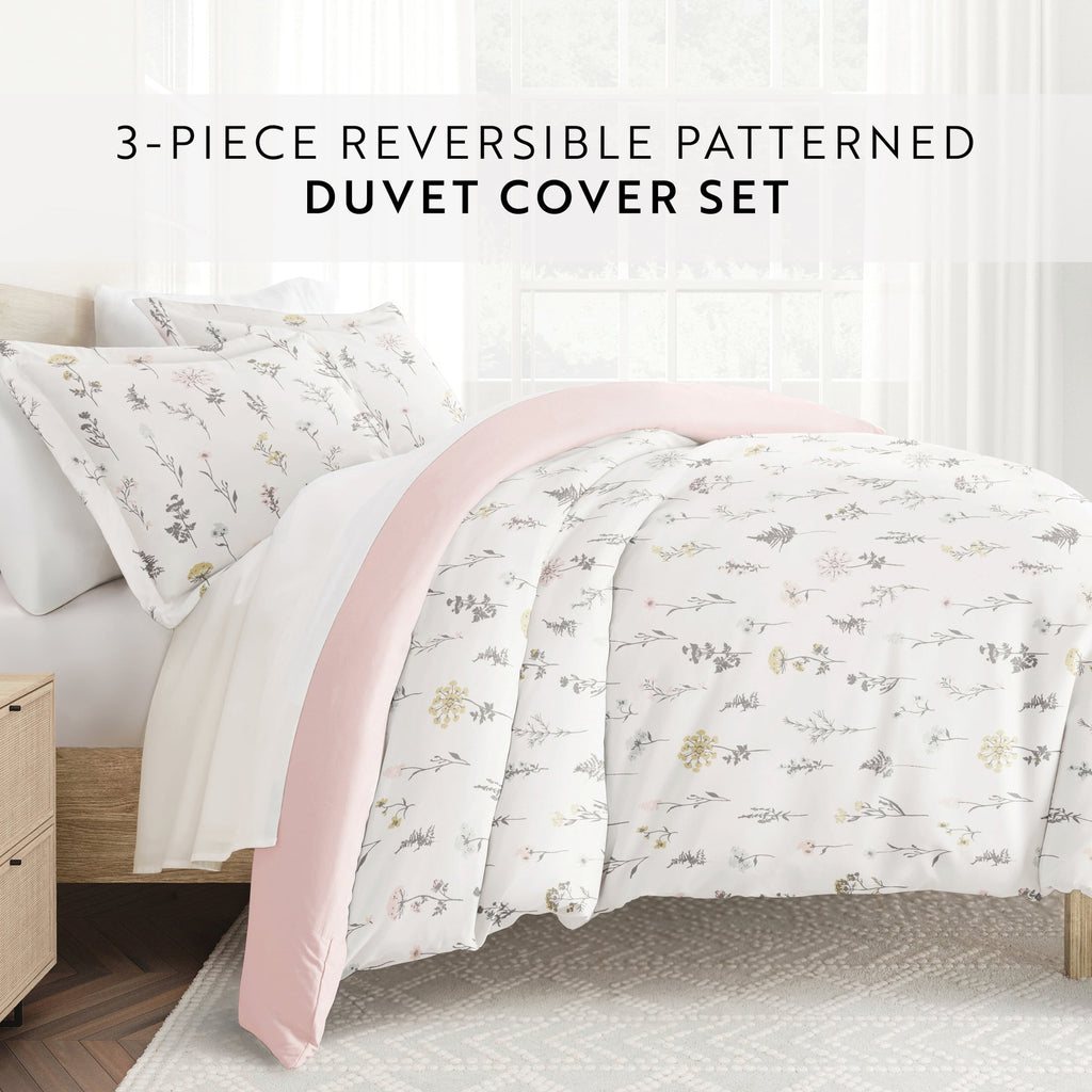 Duvet Cover Set - Ultra Soft & Breathable - Pink Farmhouse Wildflower for Twin Size Bedding by Comfort Canopy